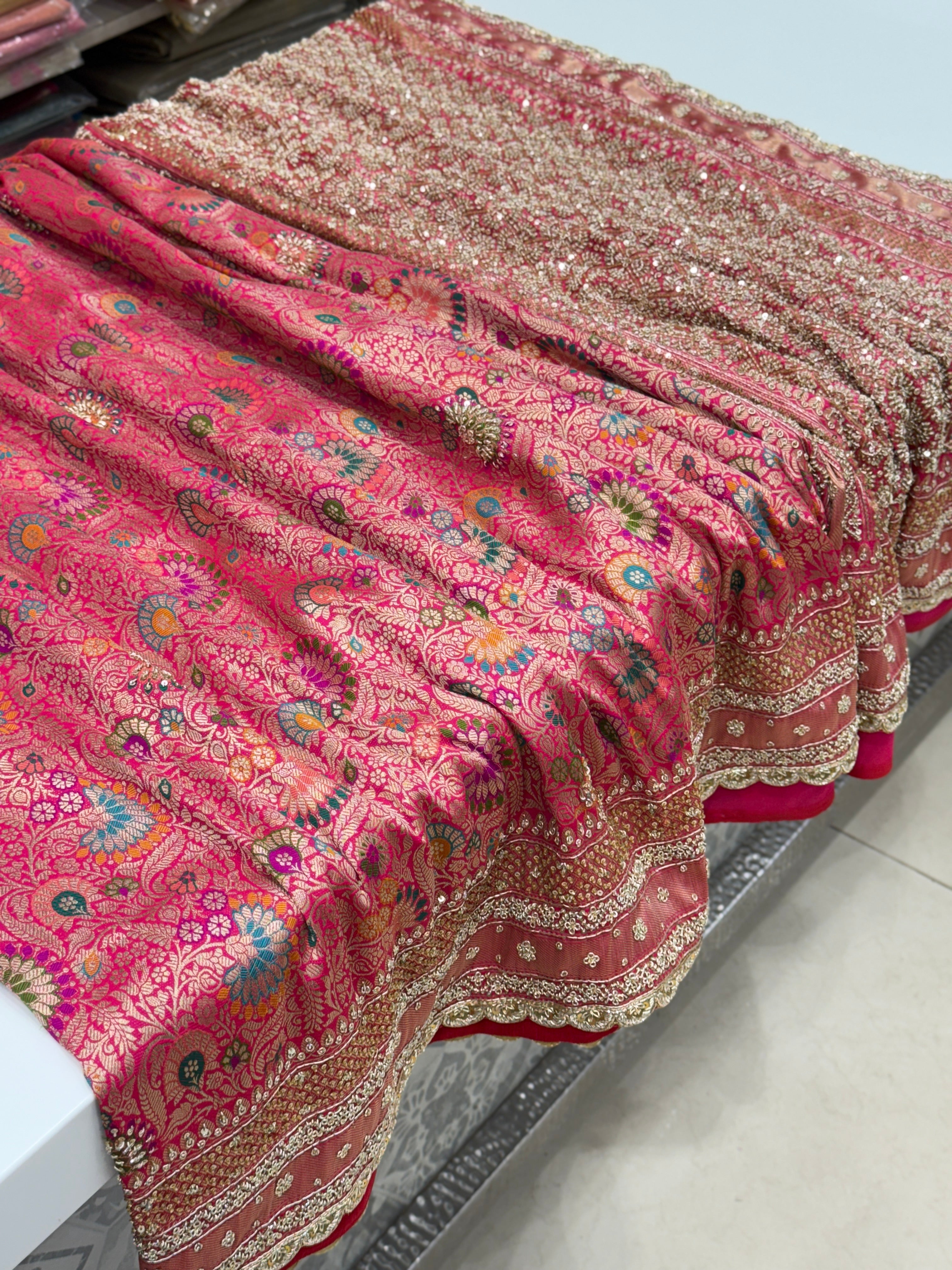 Rani Pink Banarasi Khinkhwab Zardosi Embroidery Saree
