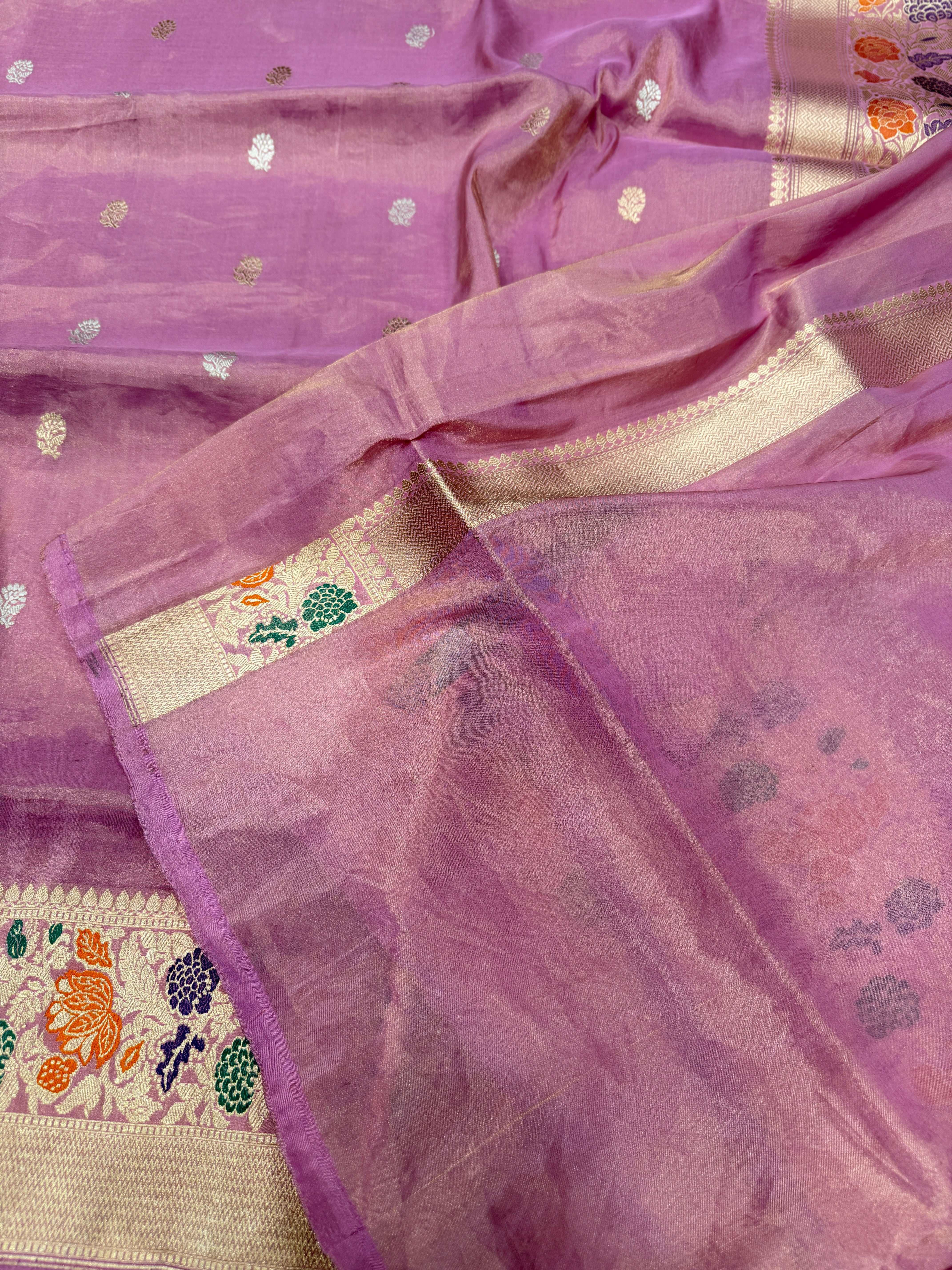 Pink Banarasi Katan Silk Tissue Handloom Kadwa Weave Saree