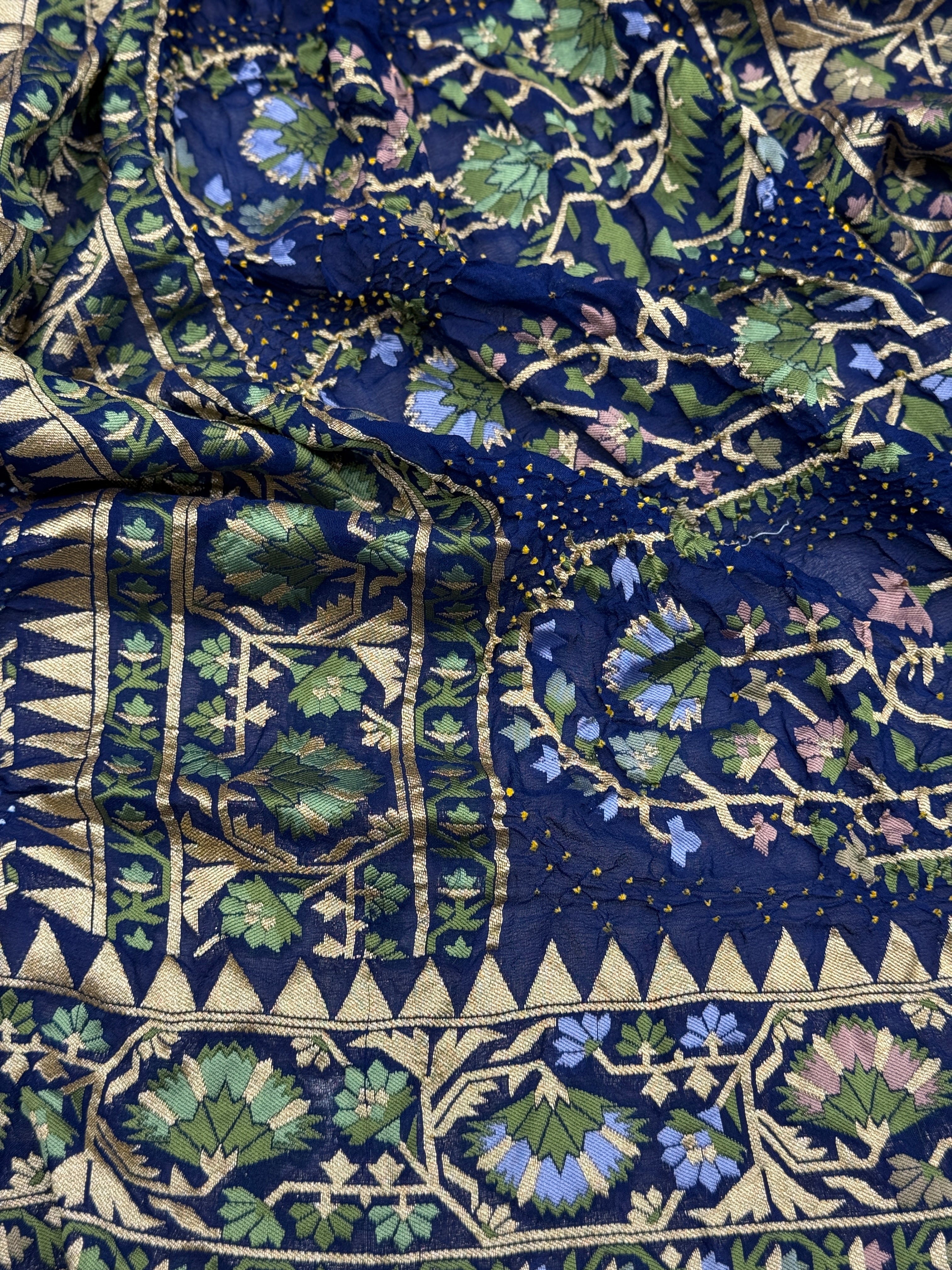 Blue Meenakari Rai Bandhej Floral Border Saree