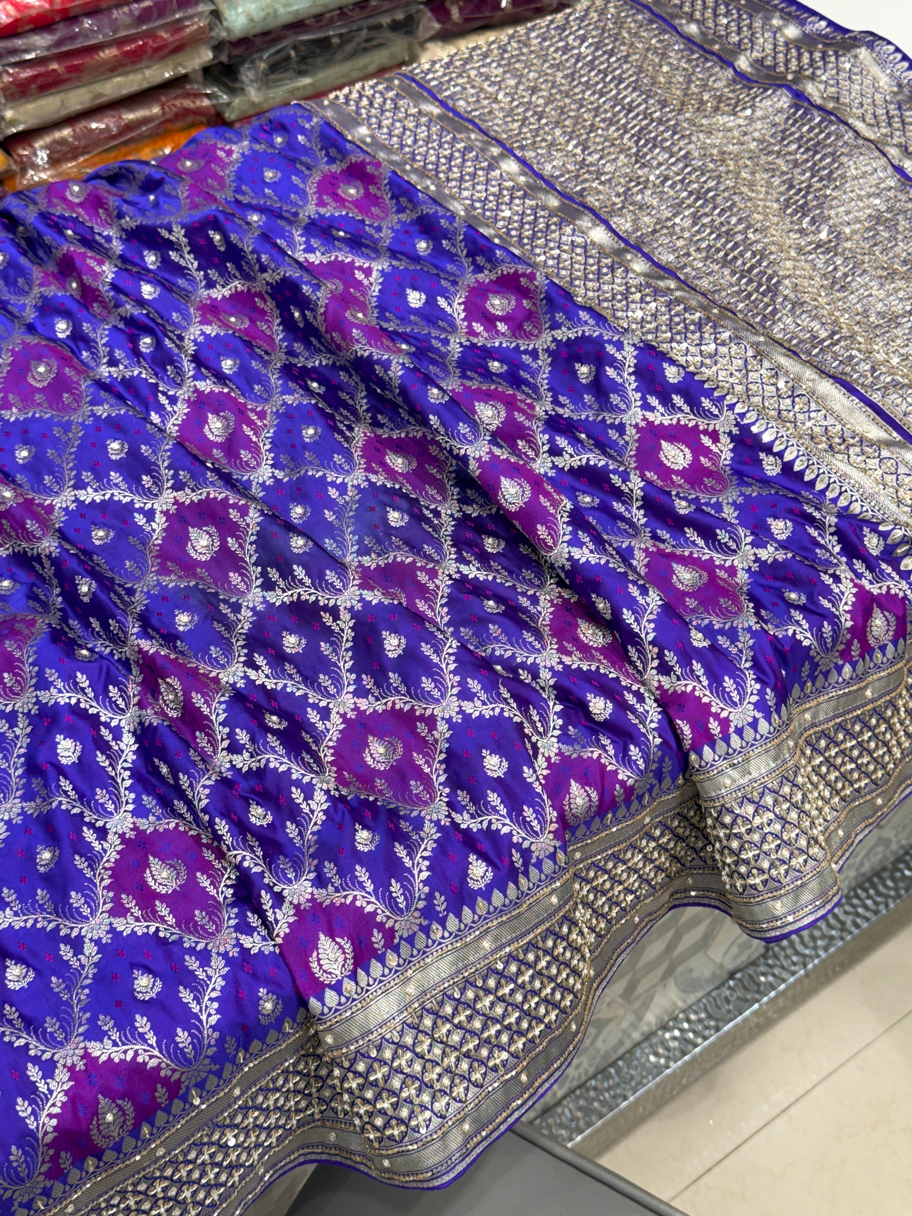 Purple Violet Rangakt Banarasi Silk Zardozi Hand Embroidery Saree