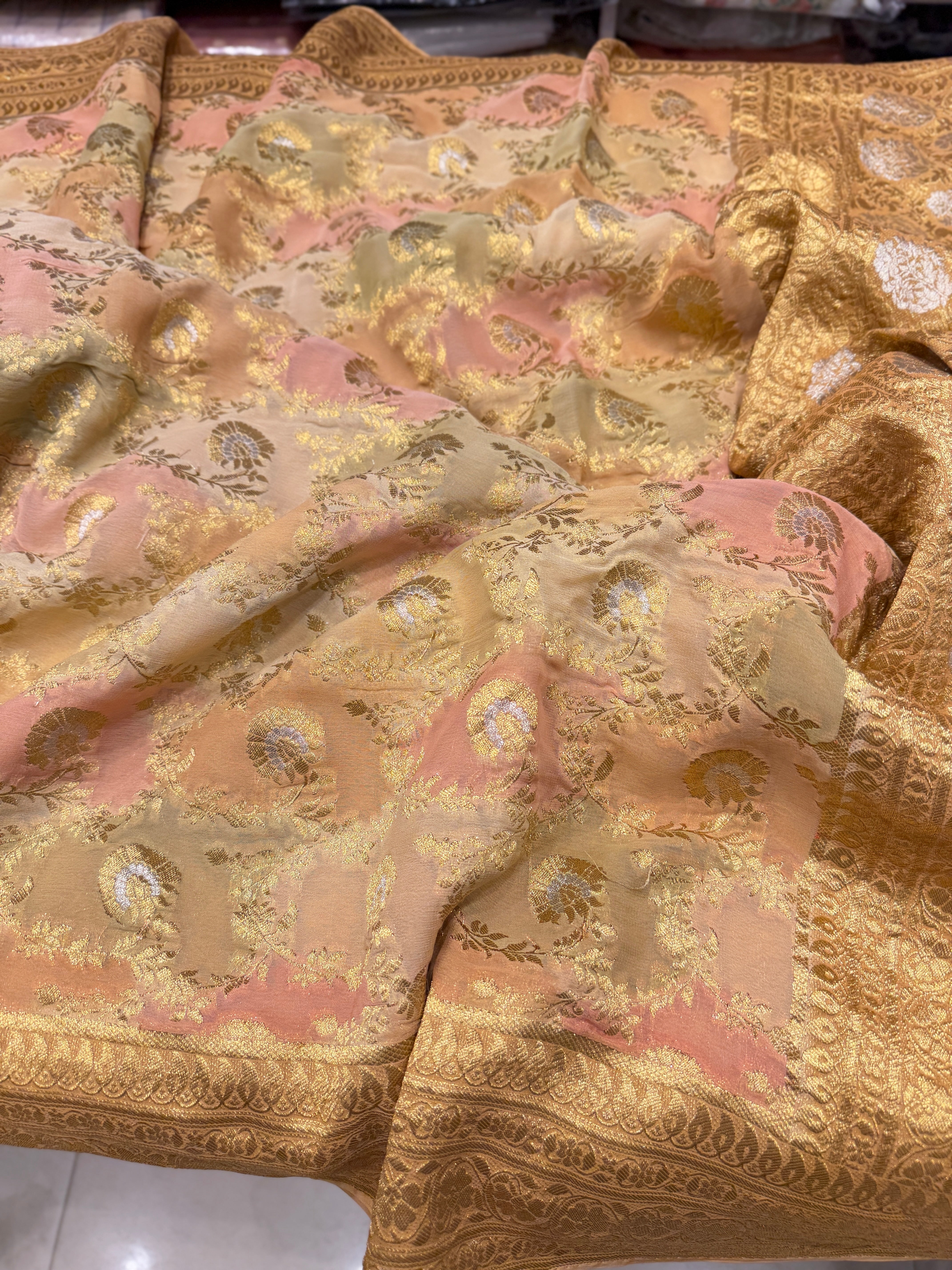 Brush Paint Banarasi Khaddi Georgette Saree