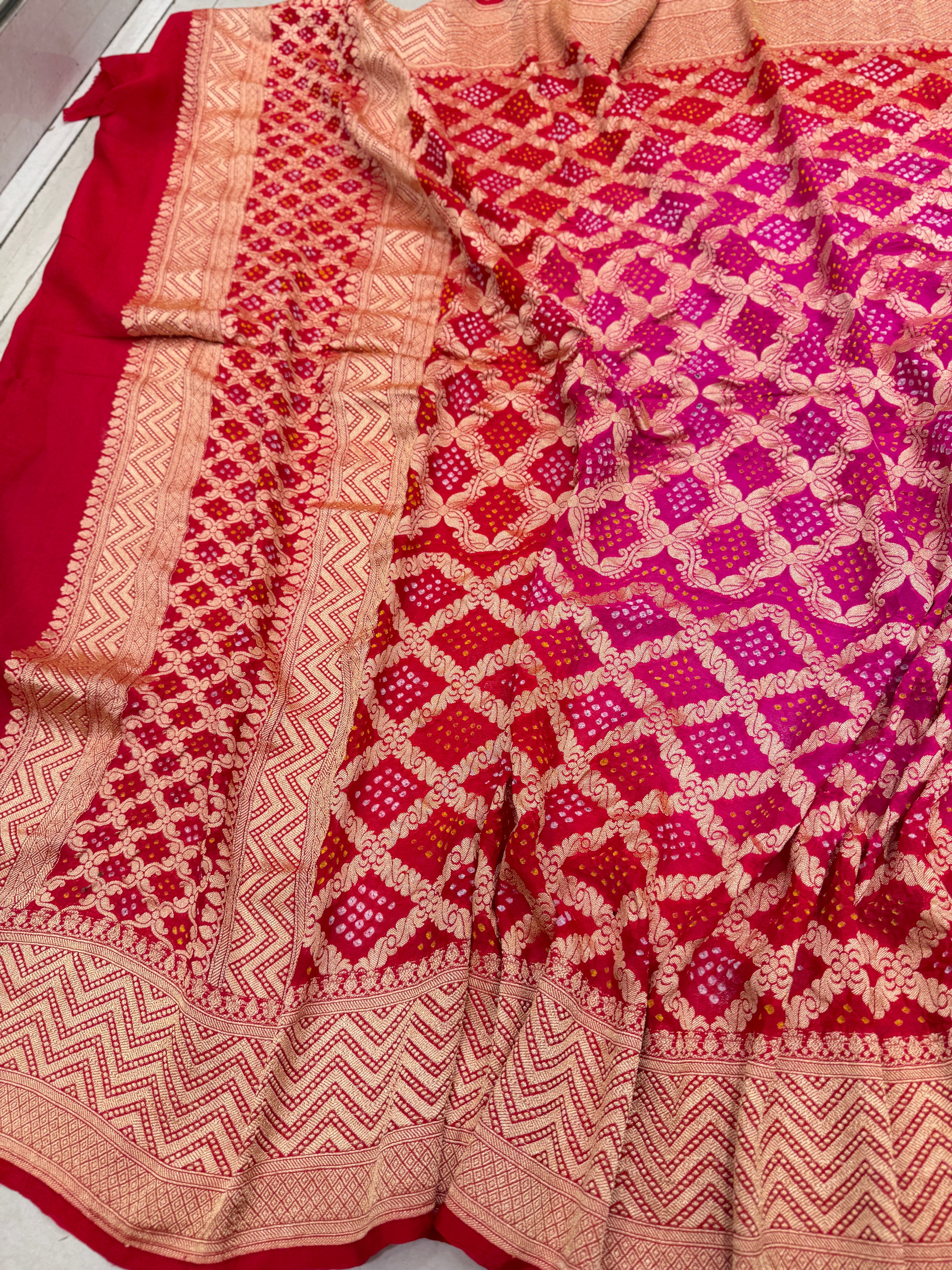 Shaded Red Rani Handloom Bandhej Dupatta