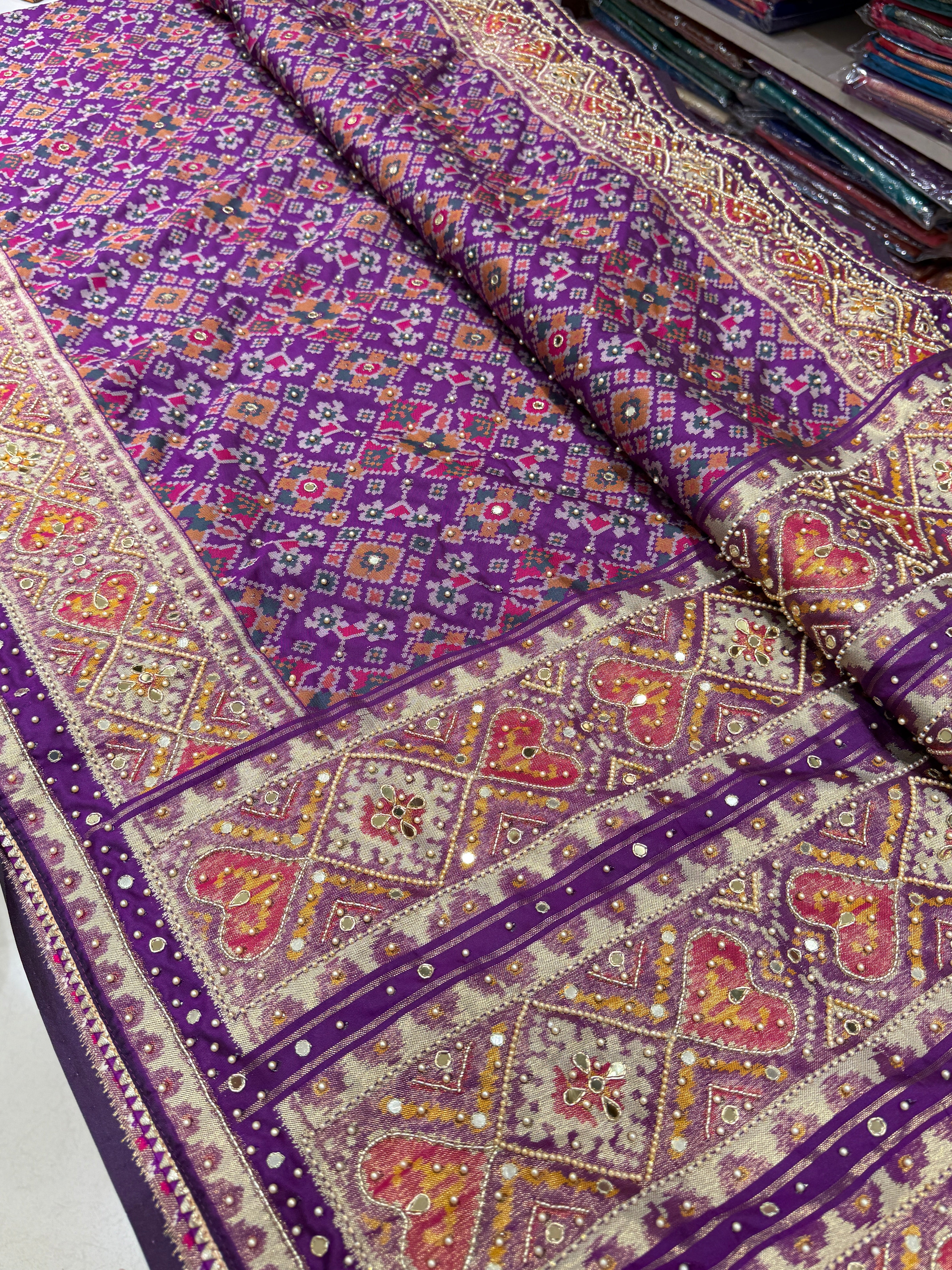 Violet Patola Moti Hand Embroidery Saree