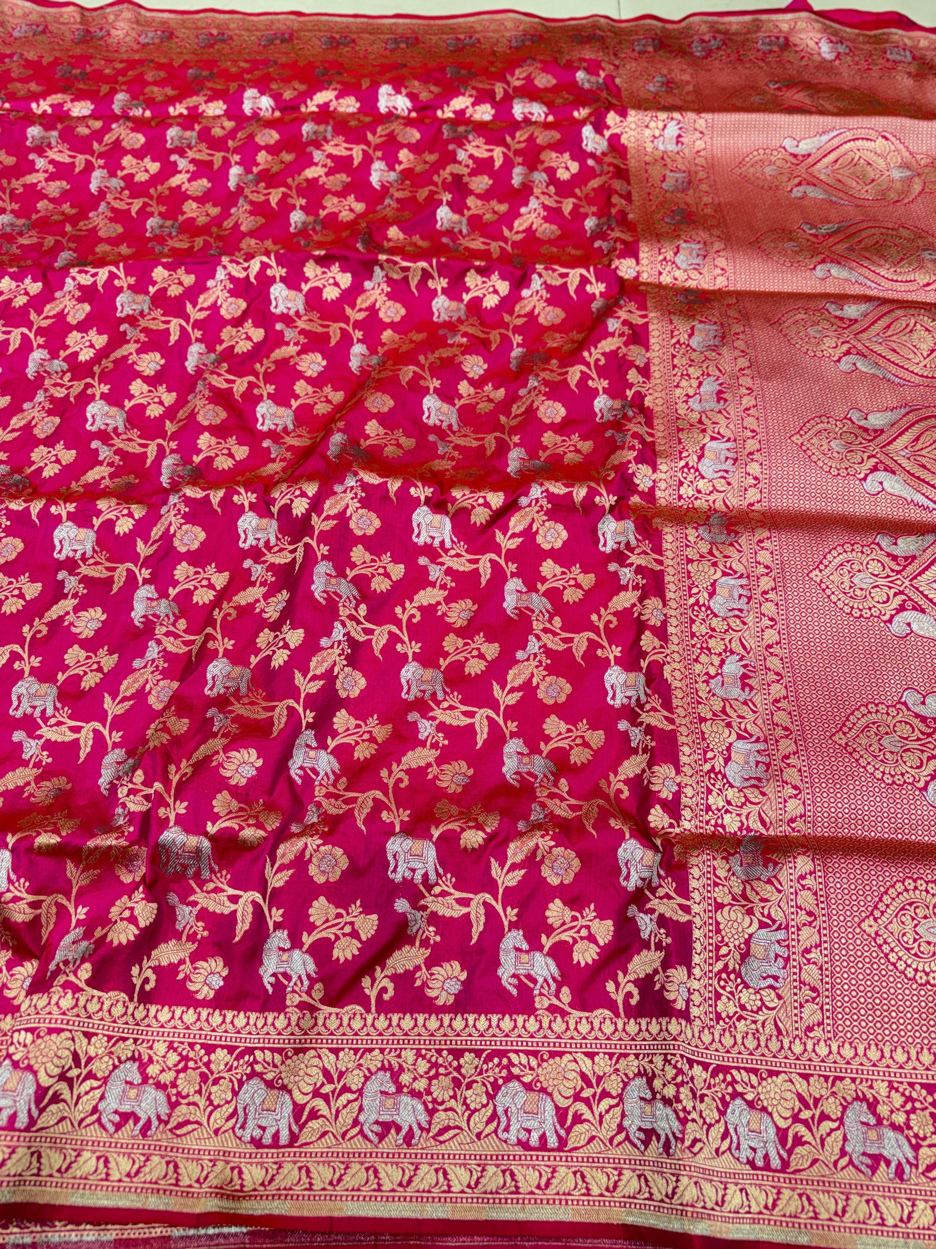Rani Pink Shikara Banarasi Handloom Katan Silk Saree