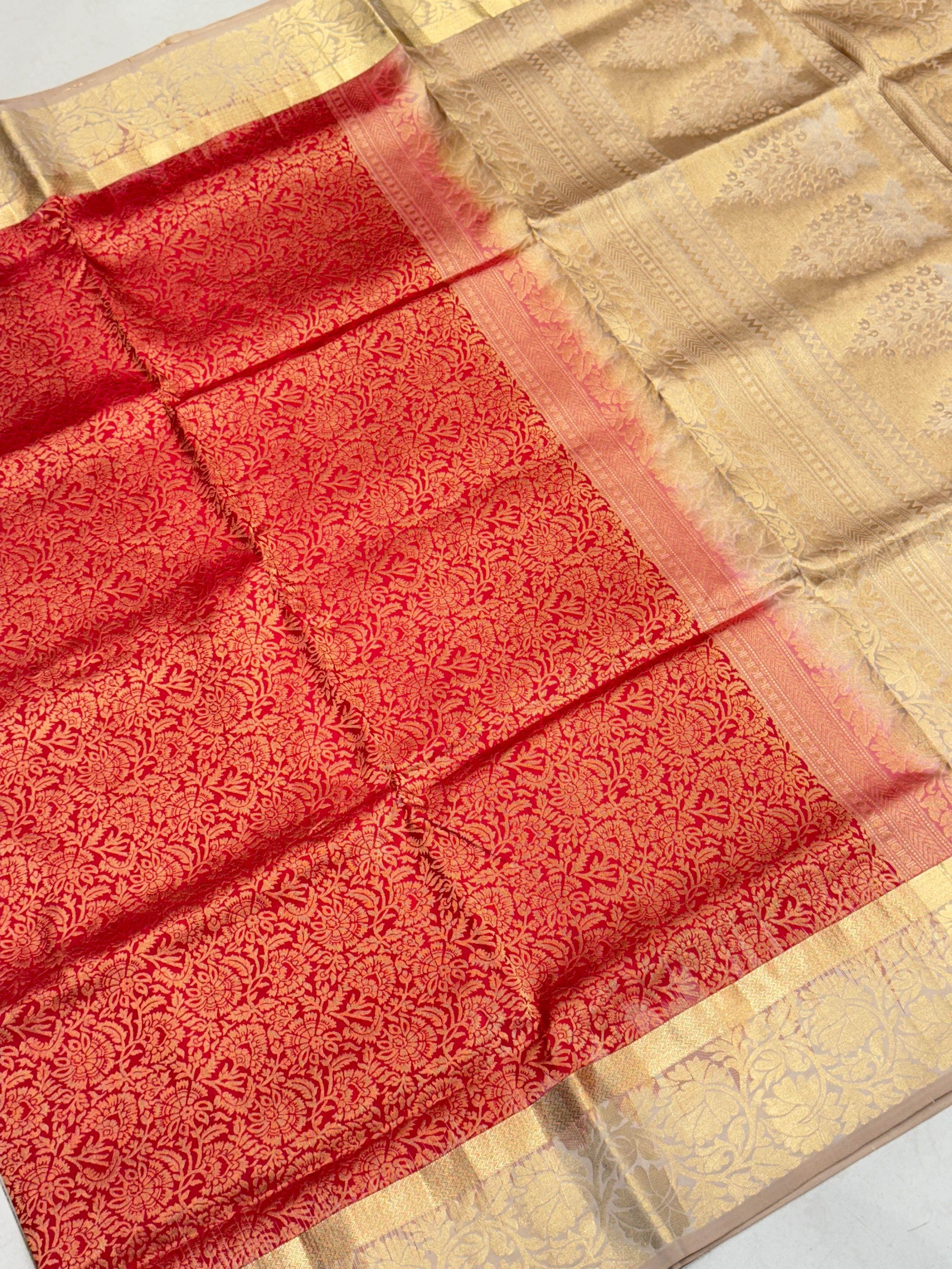 Red Beige Pallu Handloom Kanchipuram Pure Silk Saree