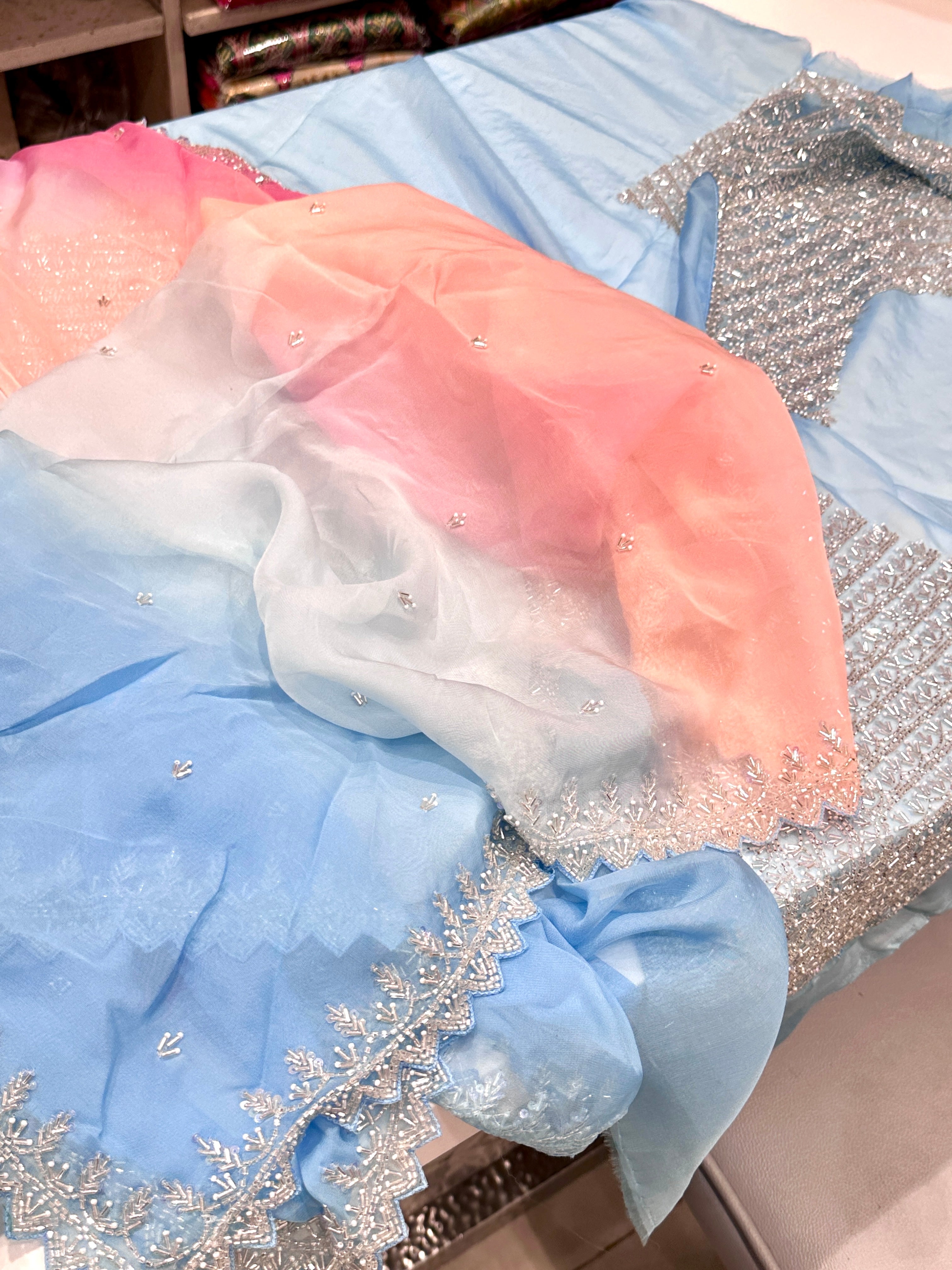 Ombre Alia Bhatt Organza Embroidery Saree