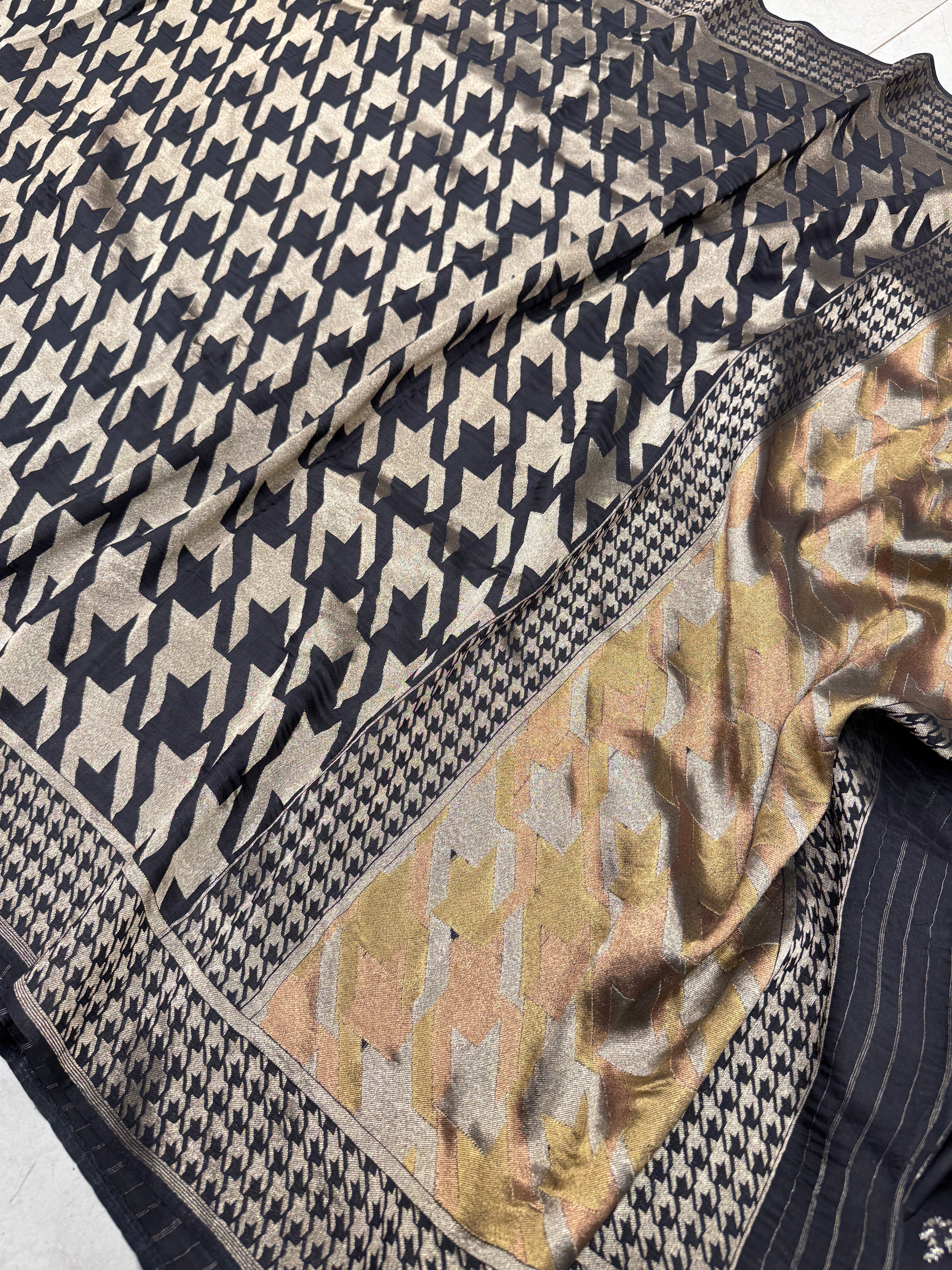 Black Contemporary Banarasi Munga Silk Saree