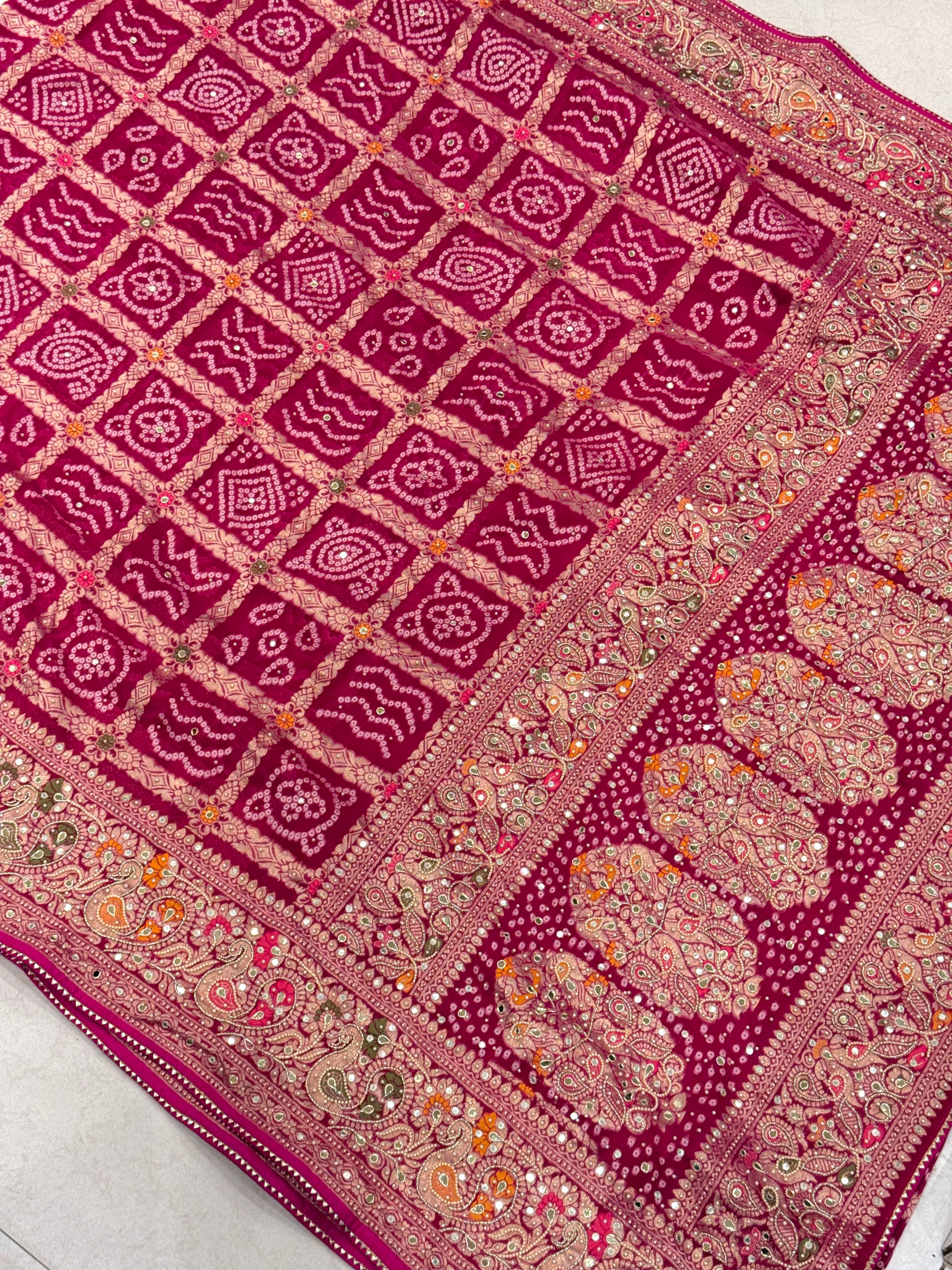 Rani Gharchola Moti Hand Embroidery Saree