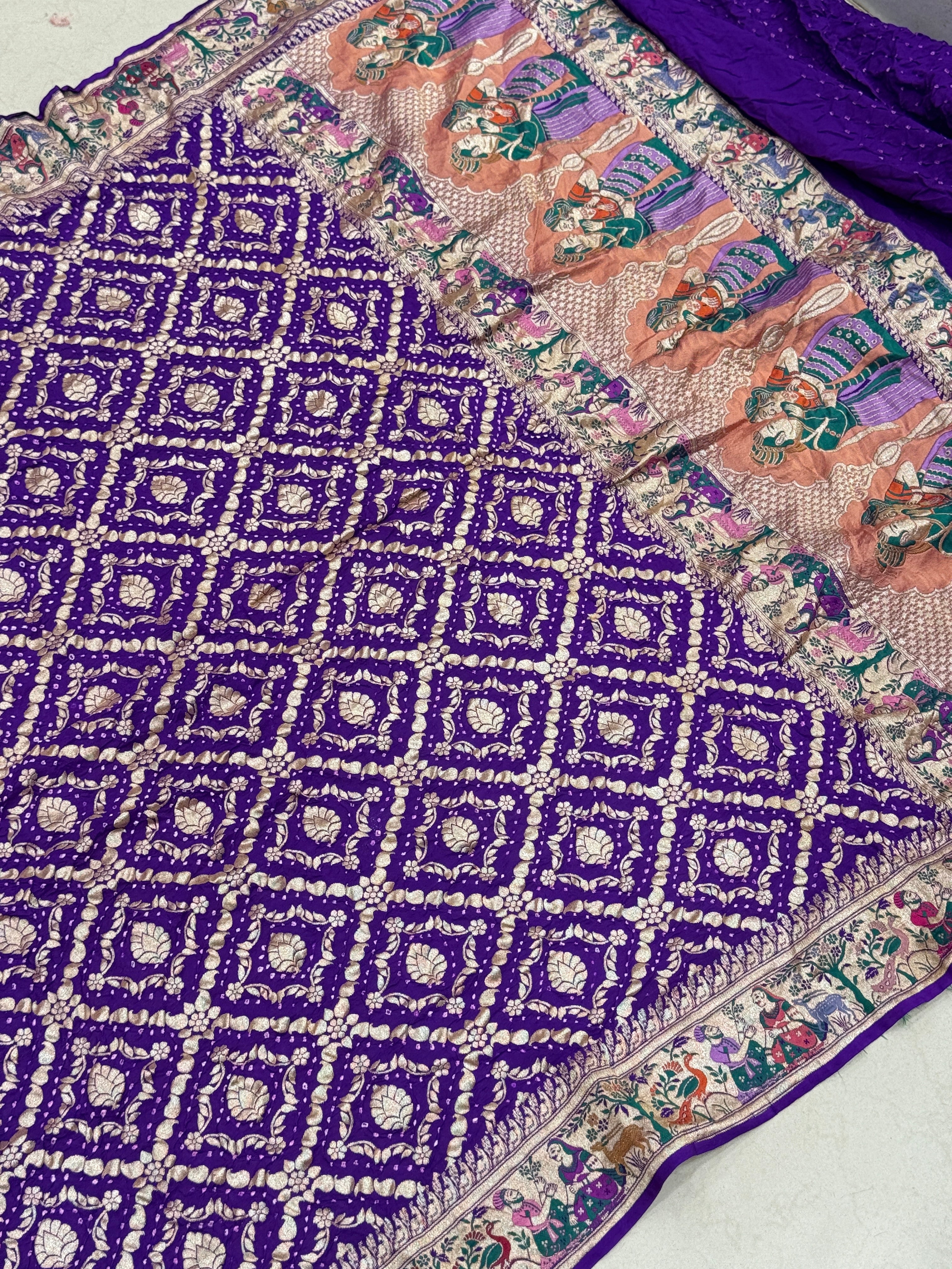 Violet Meenakari Rai Forest Theme Bandhej Saree