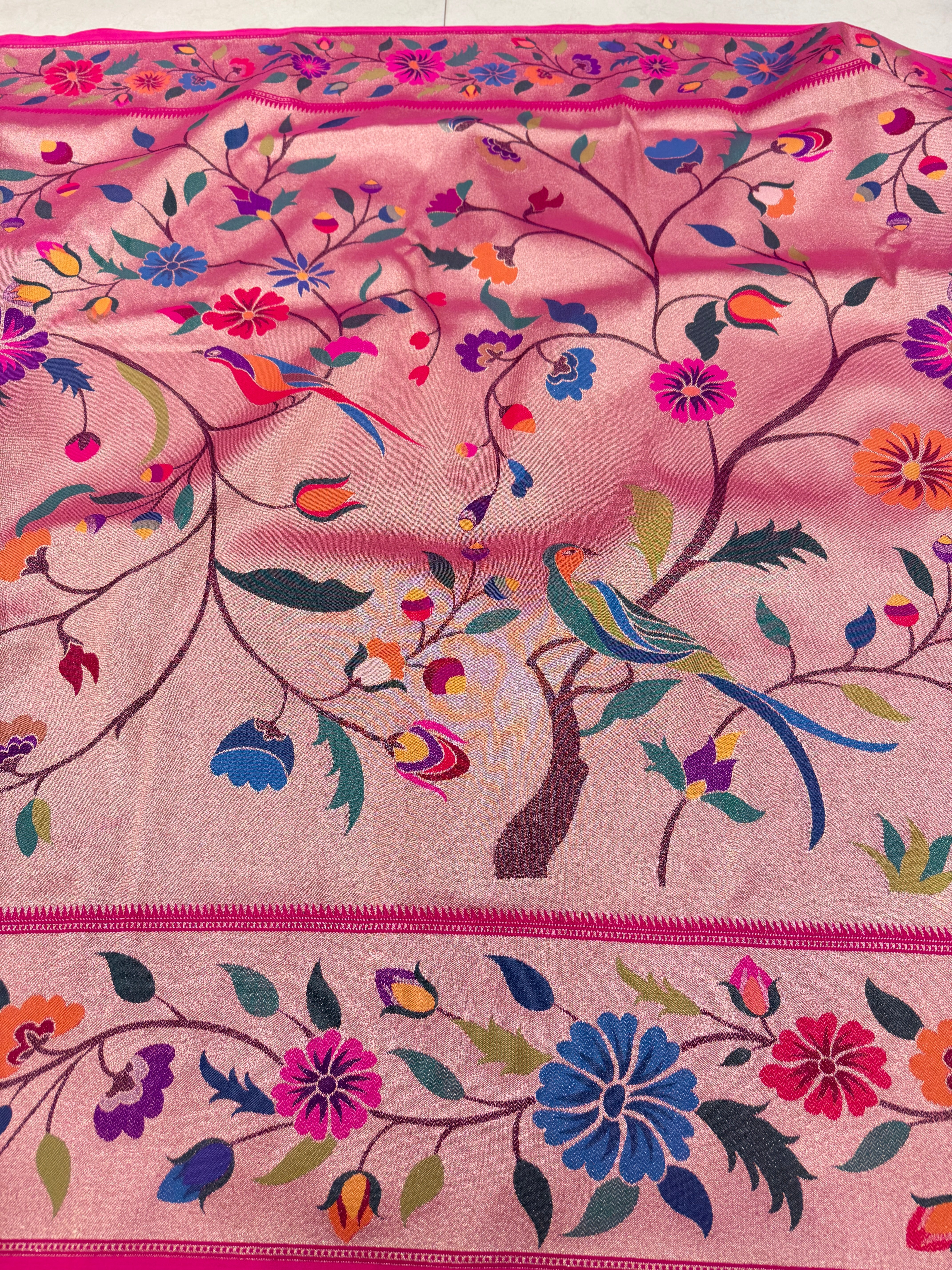 Golden Tissue Silk Paithani Meenakari Jaal Floral Saree