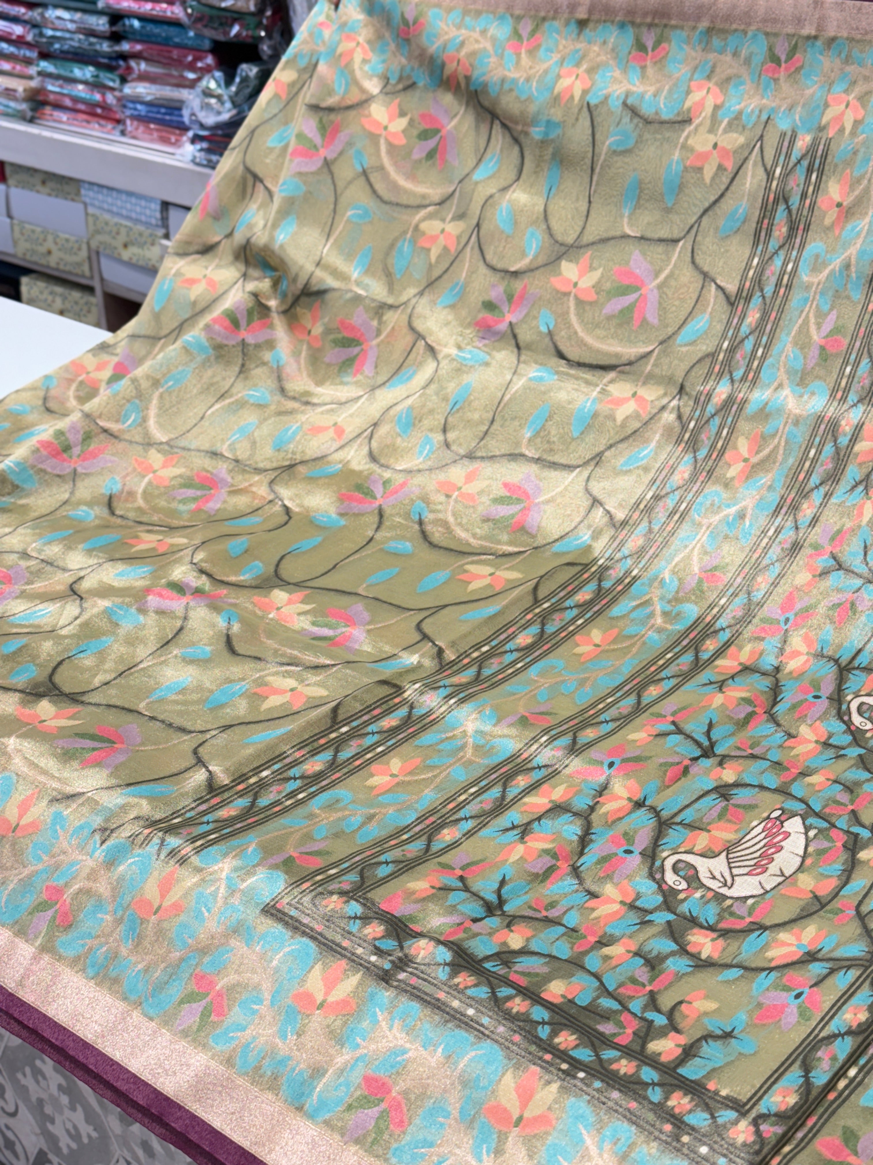 Green Tissue Paithani Duck Pallu Saree