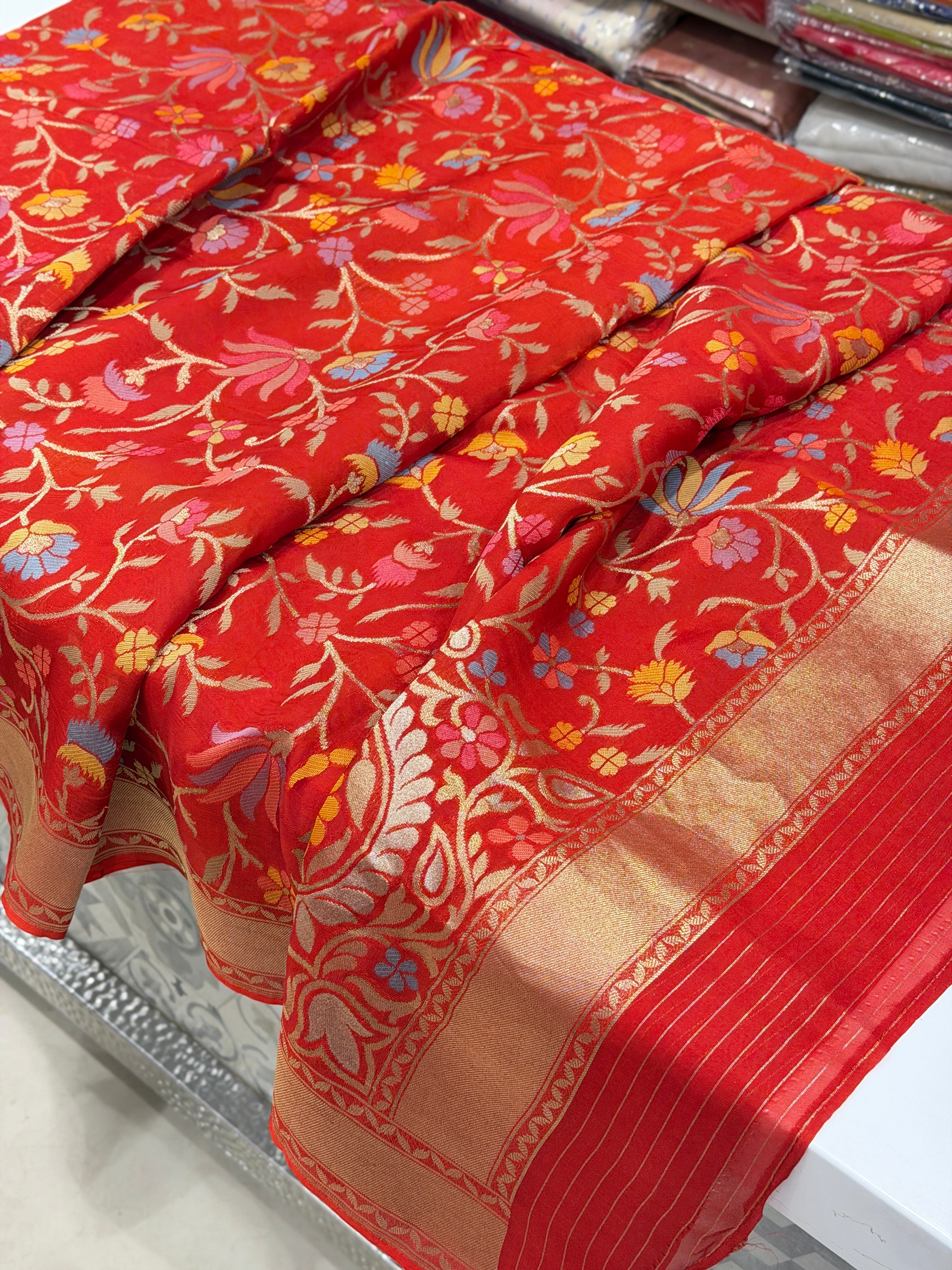 Red Meenakari Woven Soft Organza Saree