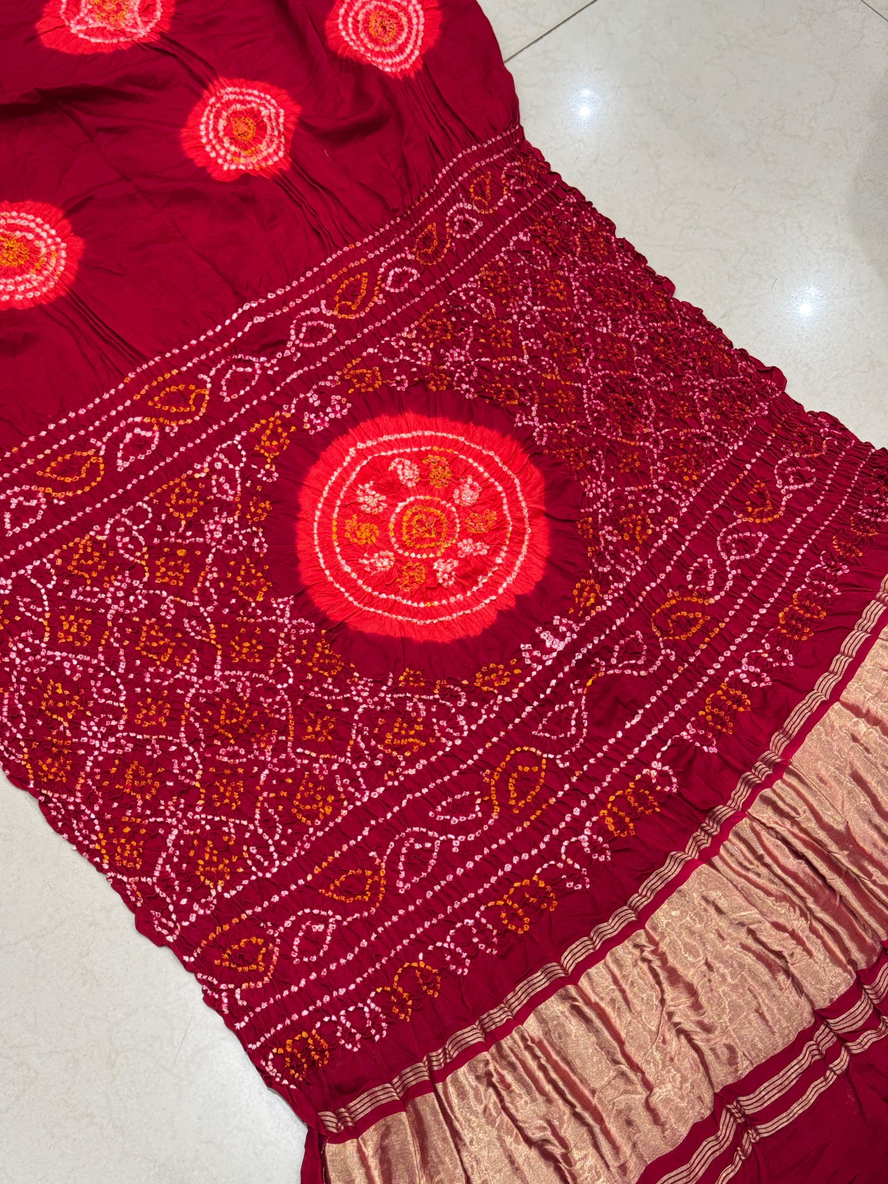 Maroon Gajji Silk Bandhej Bandhini Saree