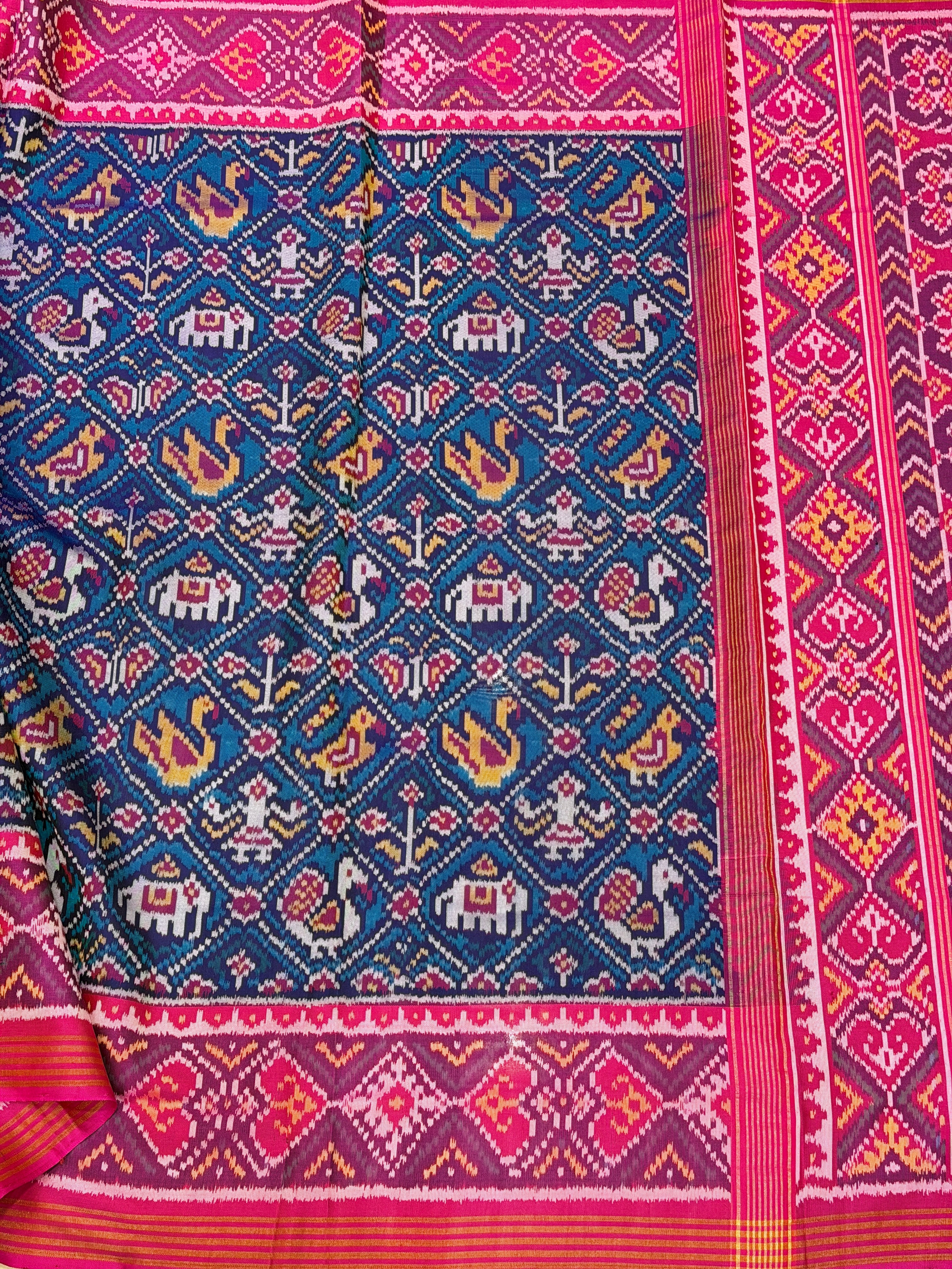 Blue Rani Thambali Ma Figures Pure Silk Patan Patola Handloom Saree