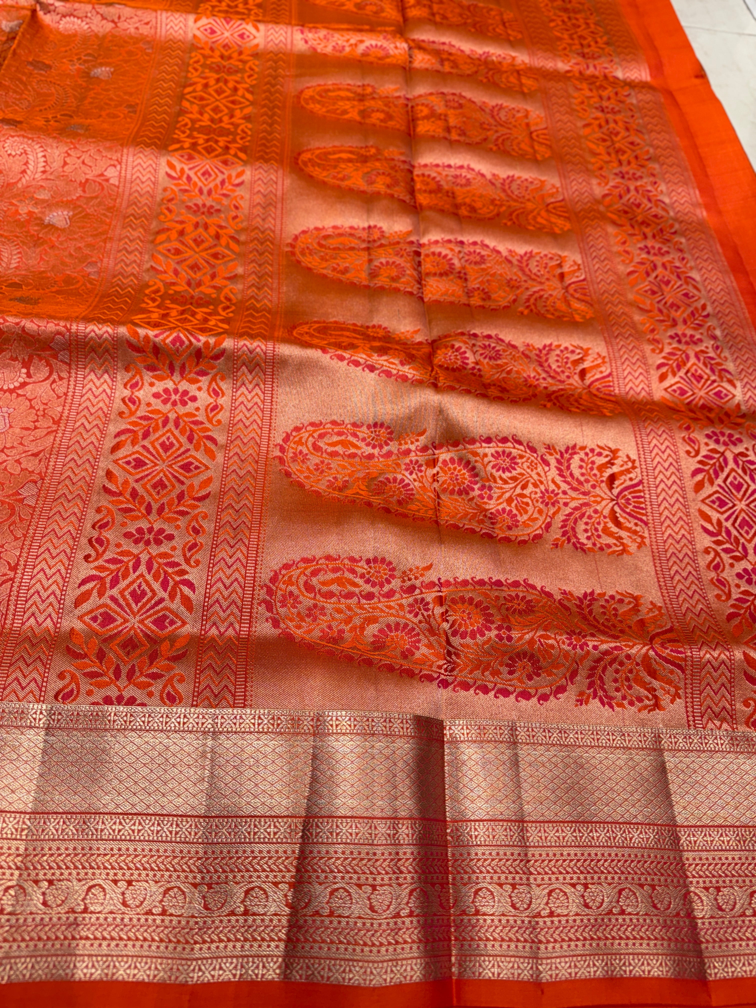 Rust Orange Sona Roopa Brocade Handloom Kanchipuram Pure Silk Saree