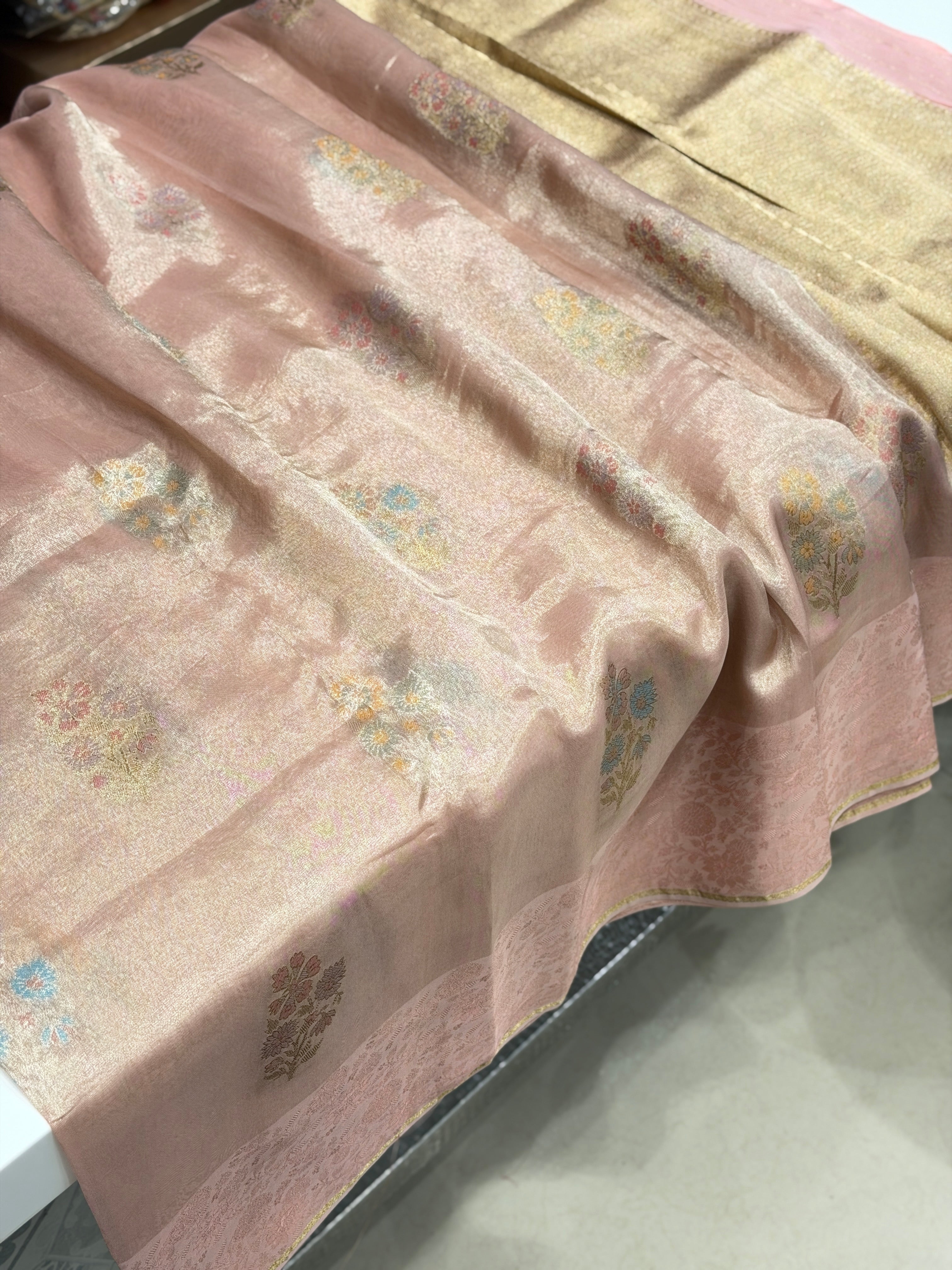 Pink Meenakari Tissue Buttas Banarasi Saree