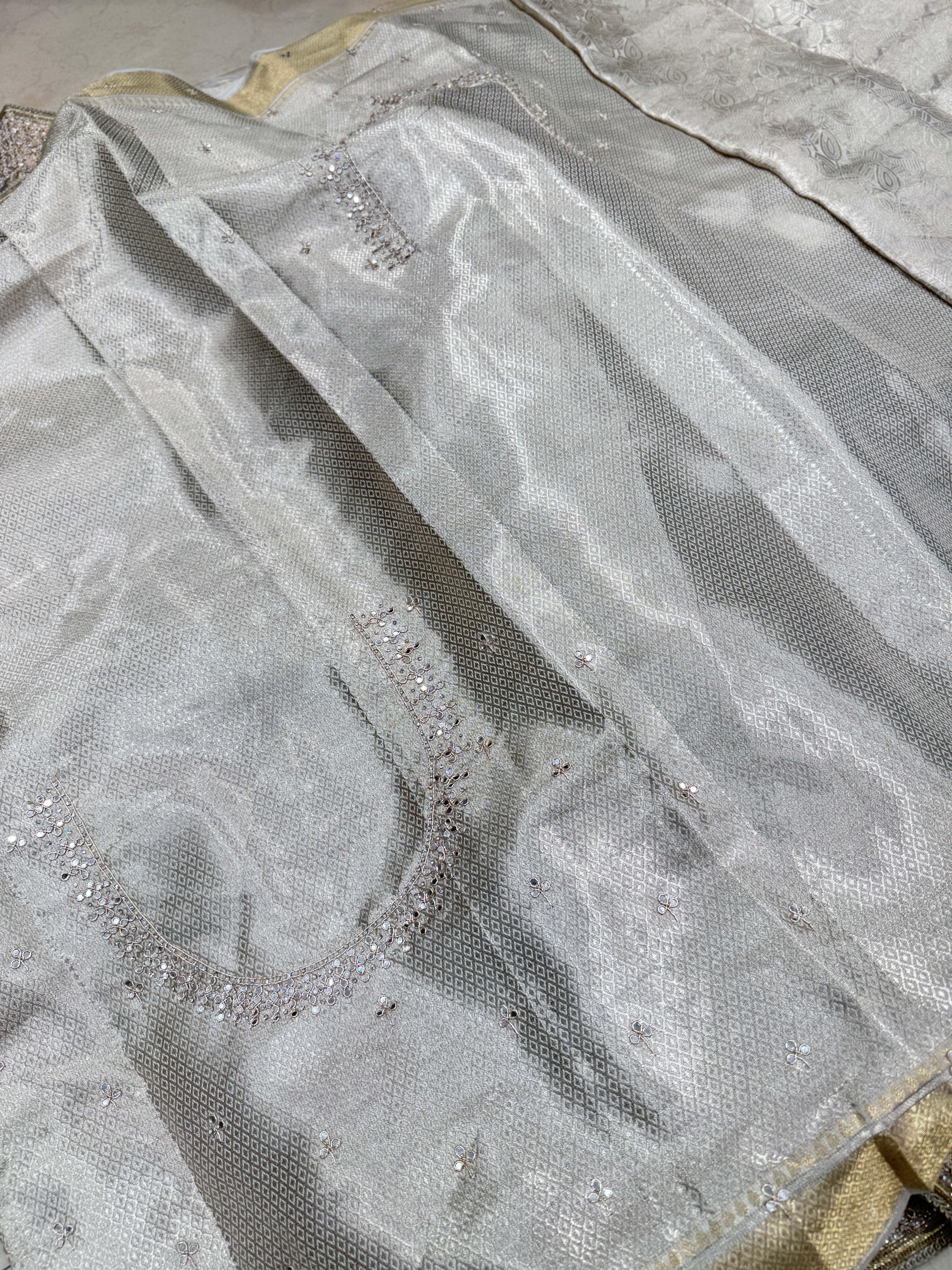 Silver Tissue Kanjivaram Contemporary Hand Embroidery Saree