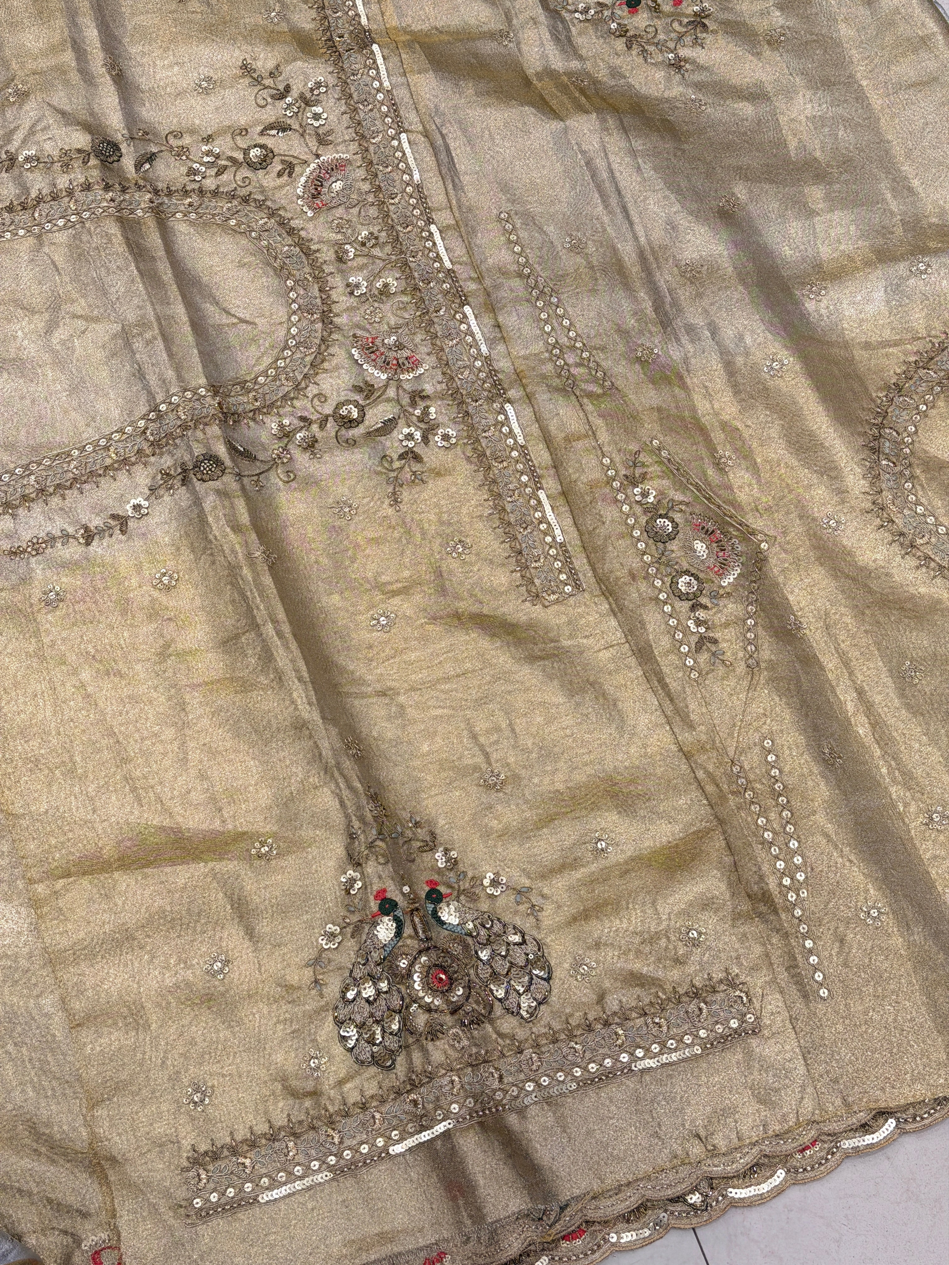 Tissue Silver Golden Embroidery Saree