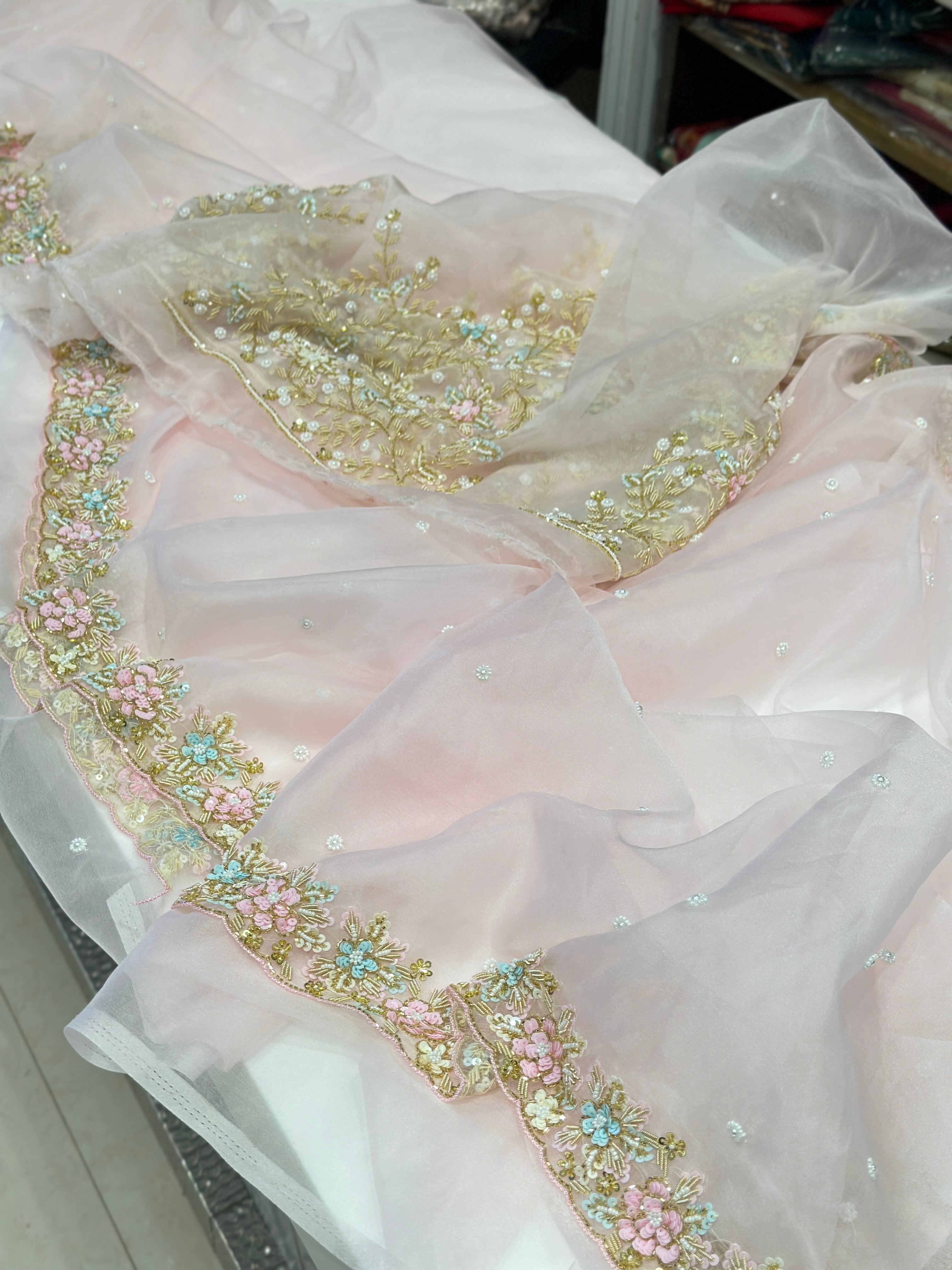 Light Pink Organza Blouse Saree