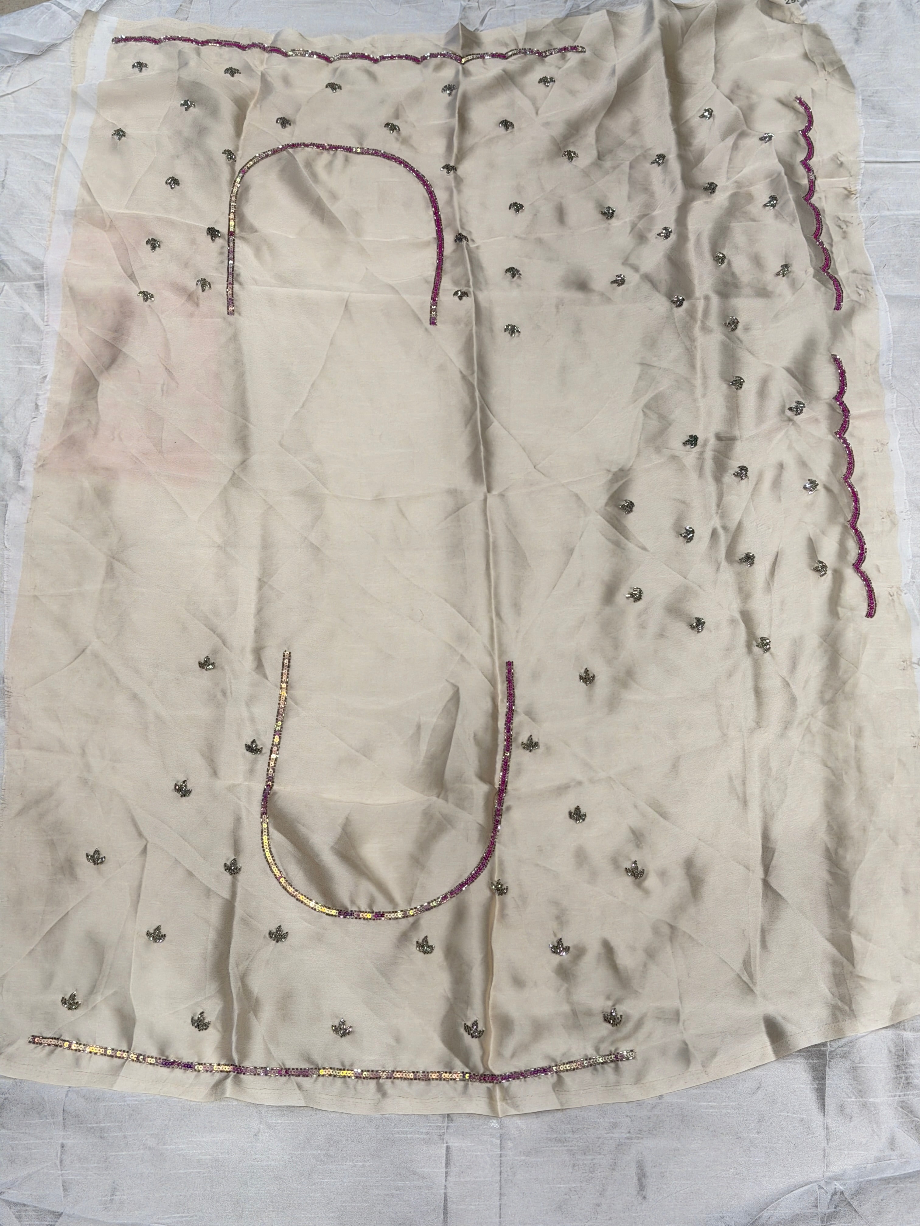 Moti White Satin Hand Embroidery Blouse Piece