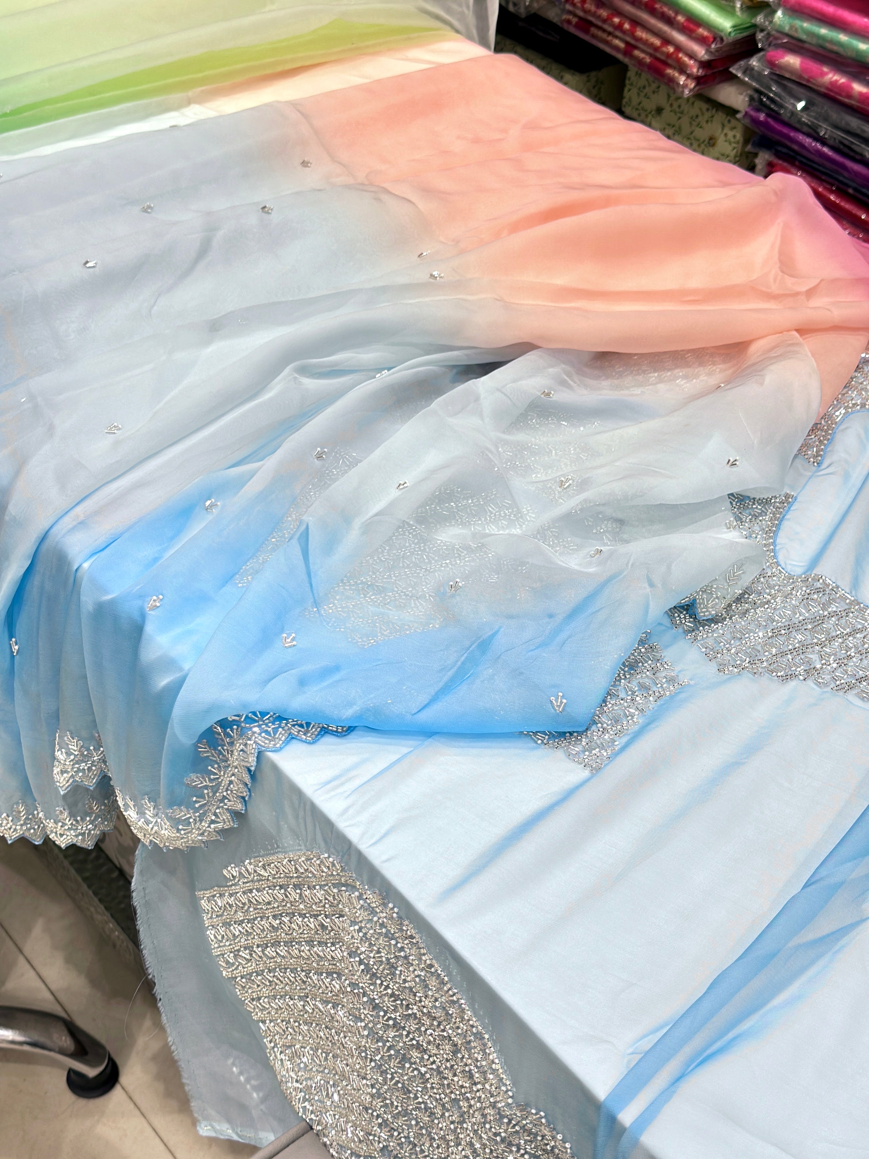 Ombre Alia Bhatt Organza Embroidery Saree