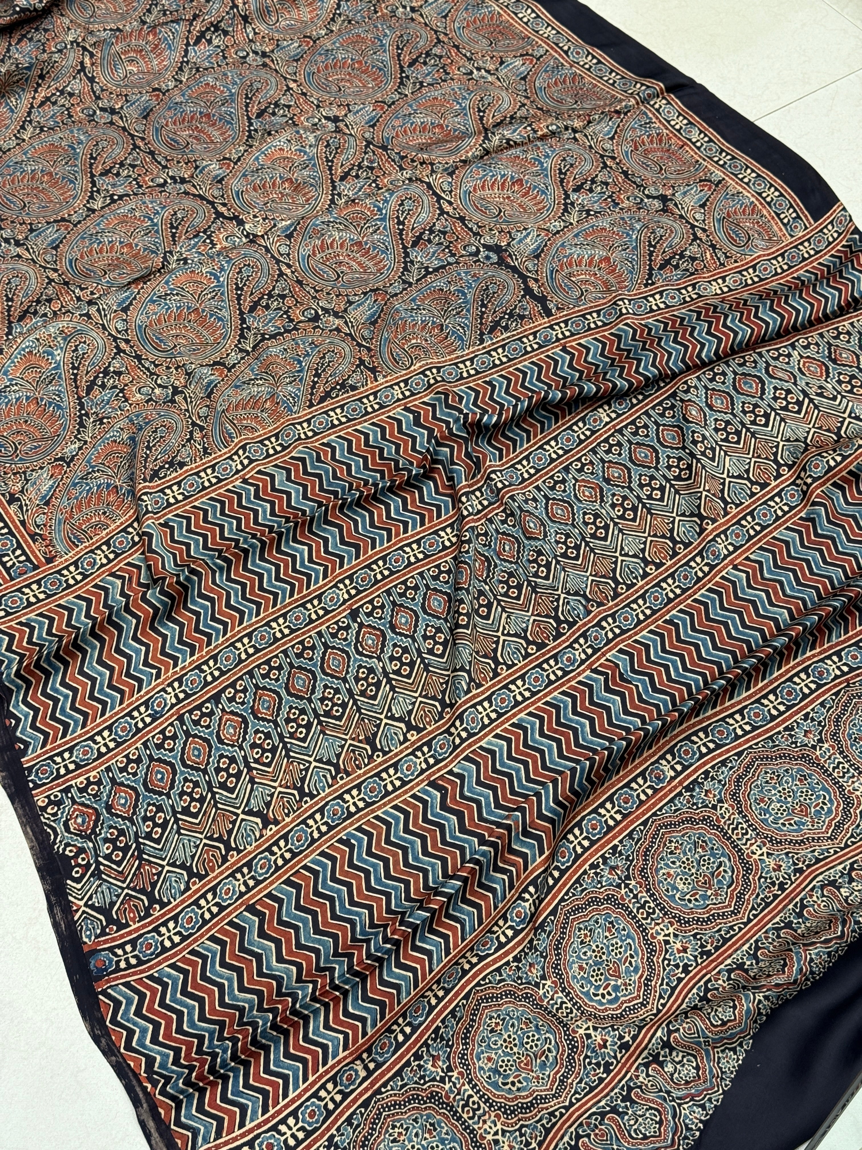 Black Keri Jewelled Badam Butti Ajrakh Saree