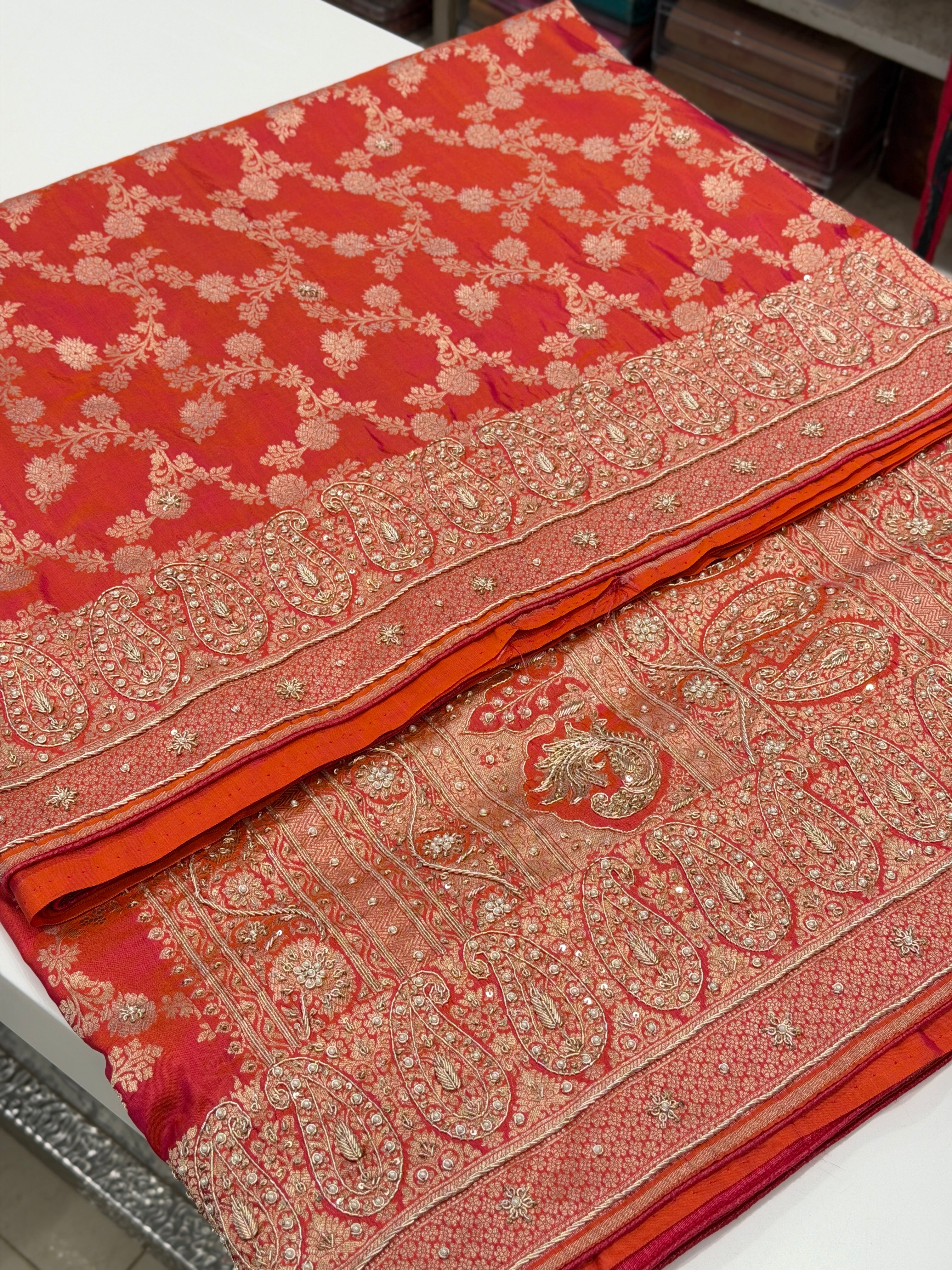 Cross Rani Jaal Handloom Banarasi Pure Katan Zardosi Embroidery Saree