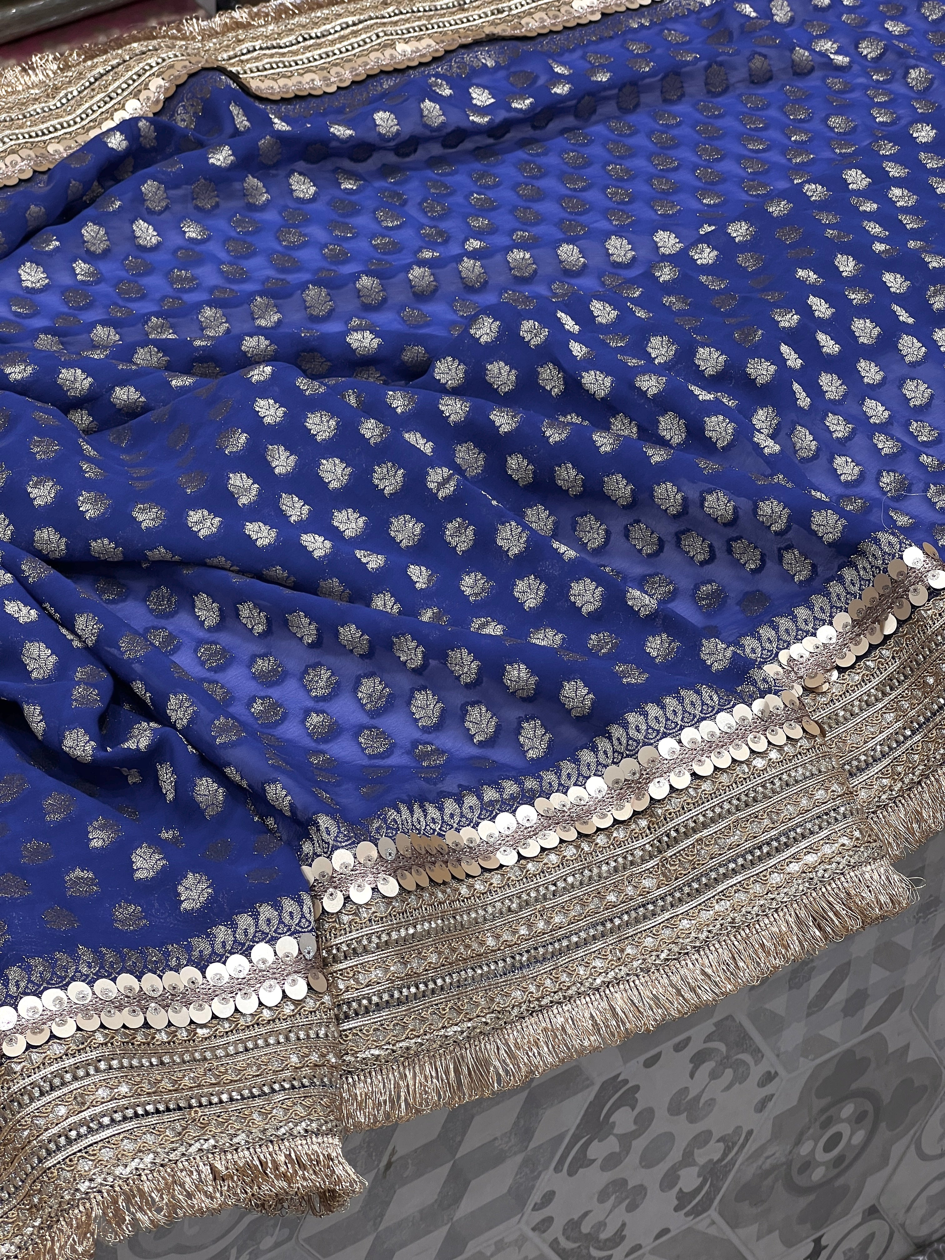 Blue Georgette Butti Maharani Edit Saree