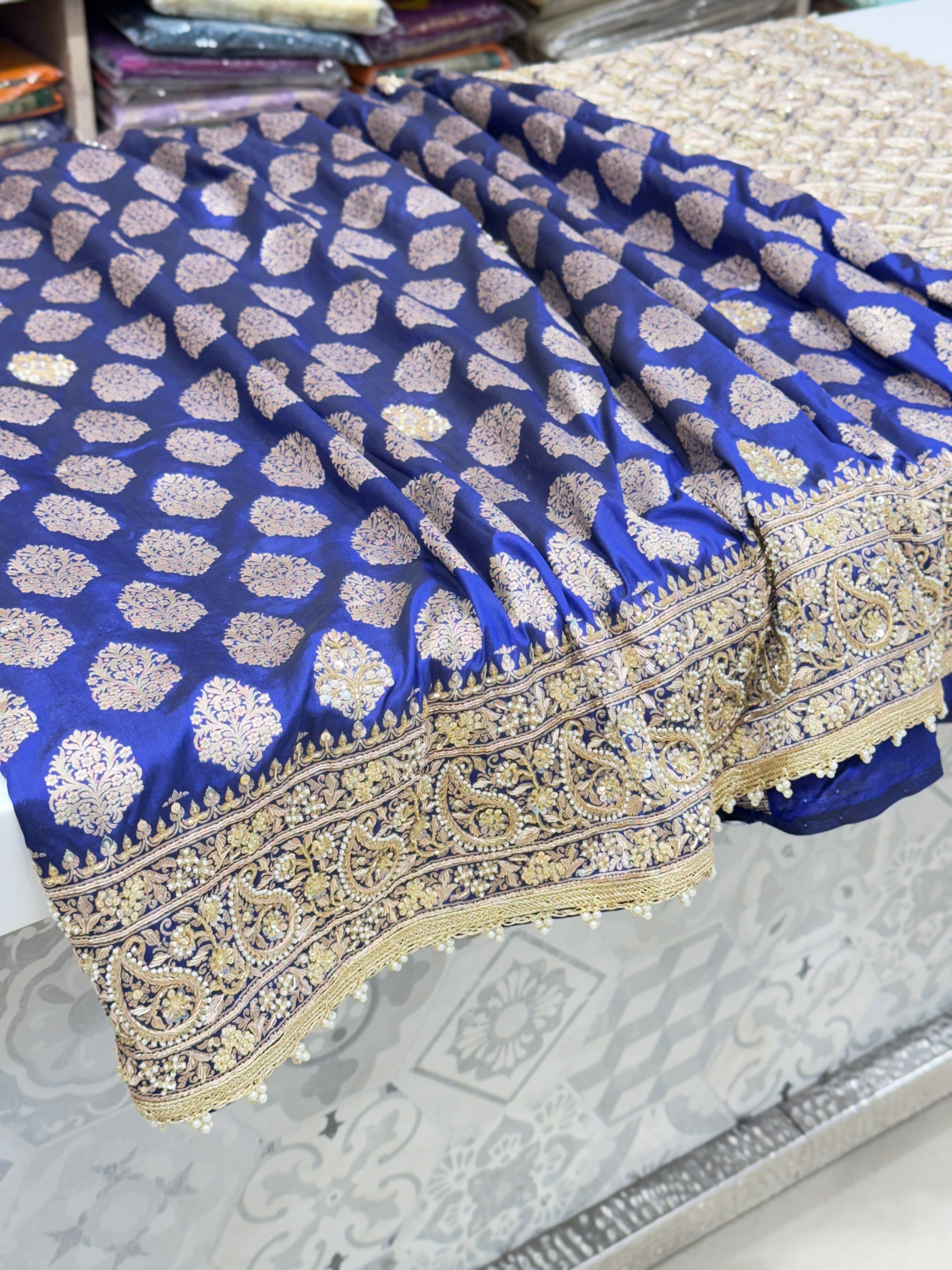 Blue Katan Zardosi Banarasi Saree