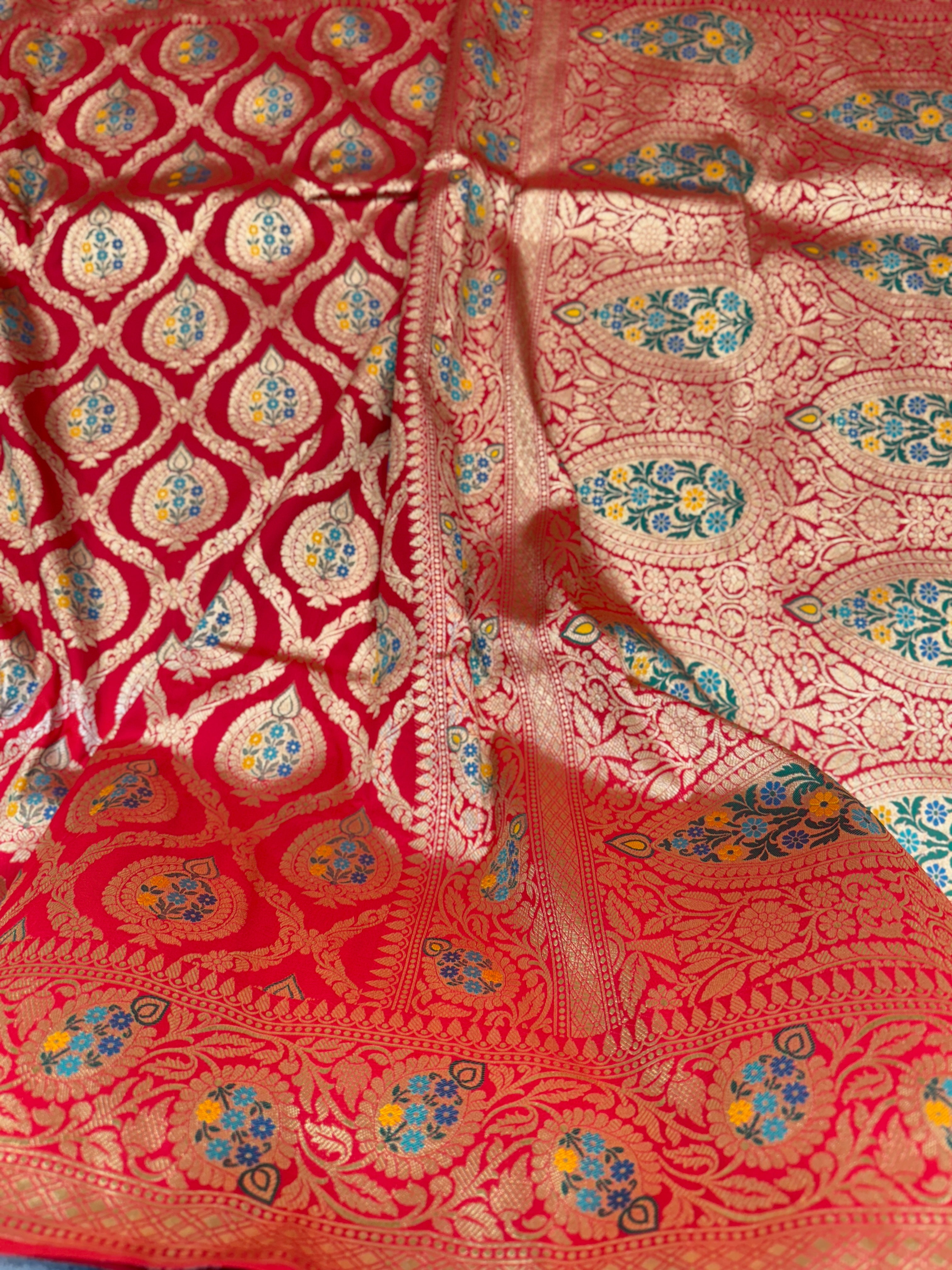 Red Banarasi Silk Meenakari Butta Saree