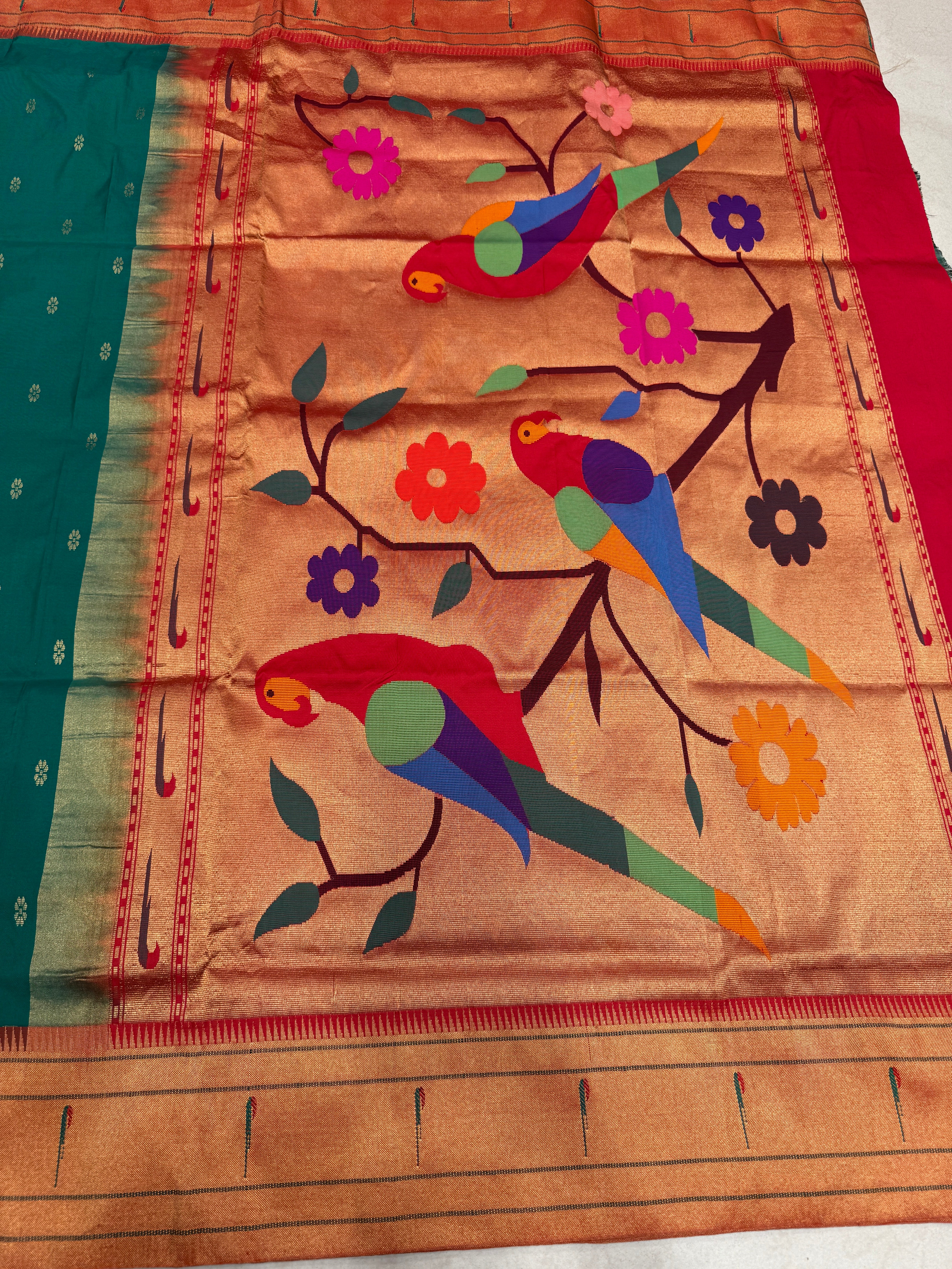 Green Muniya Pure Silk Handloom Paithani Saree