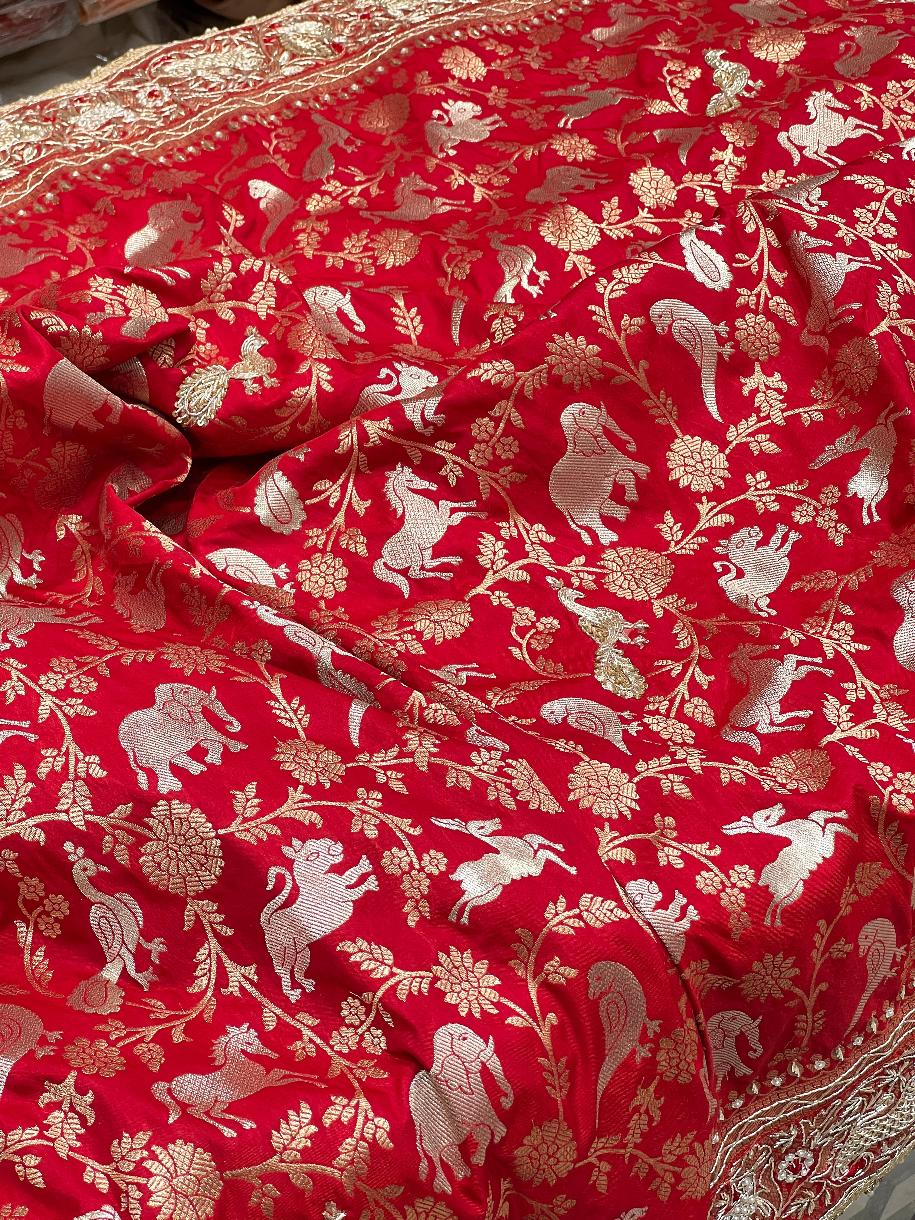 Red Banarasi Shikara Zardosi Saree
