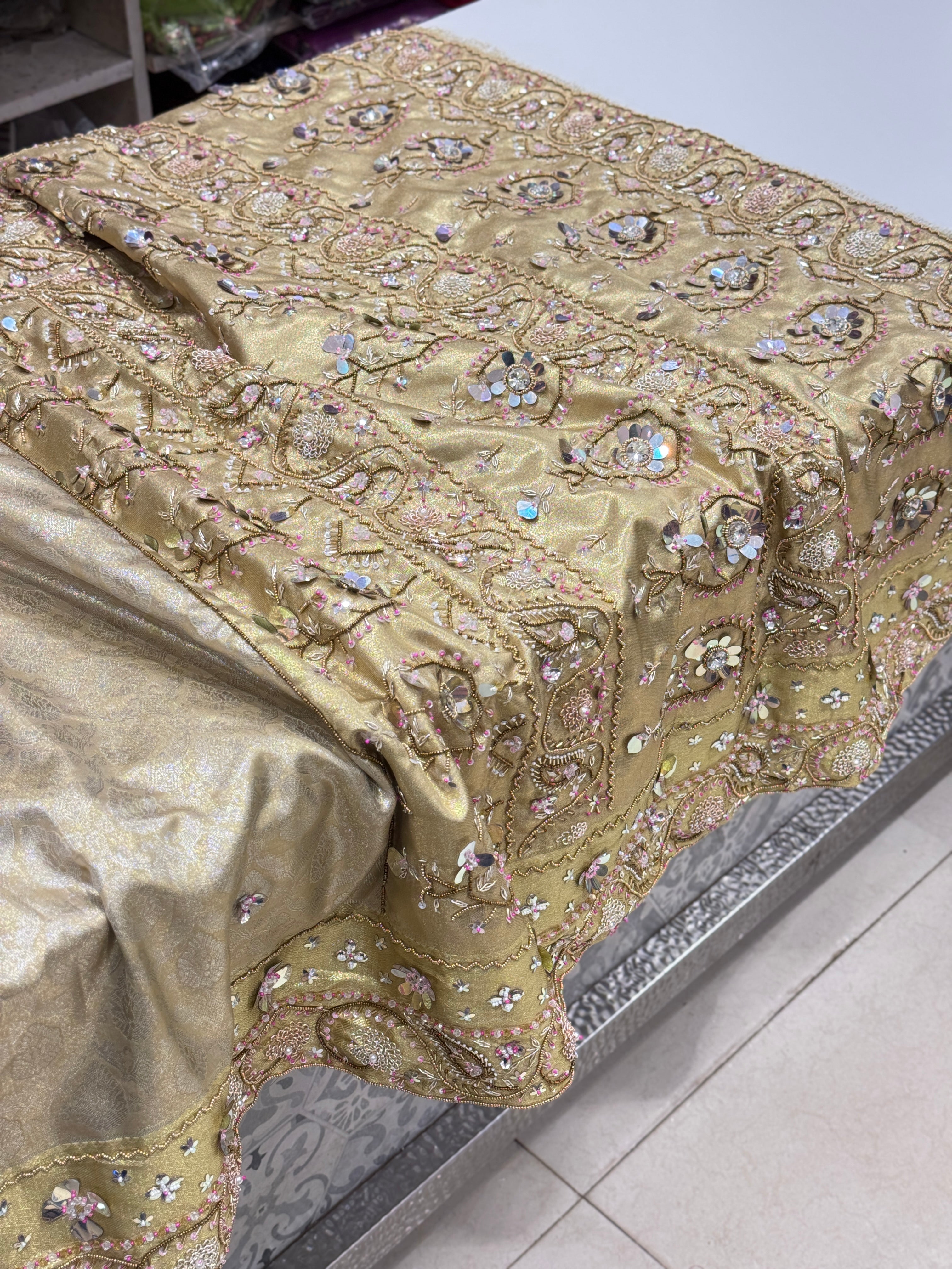 Light Gold Tissue Kanjivaram Fancy PDP inspired saree