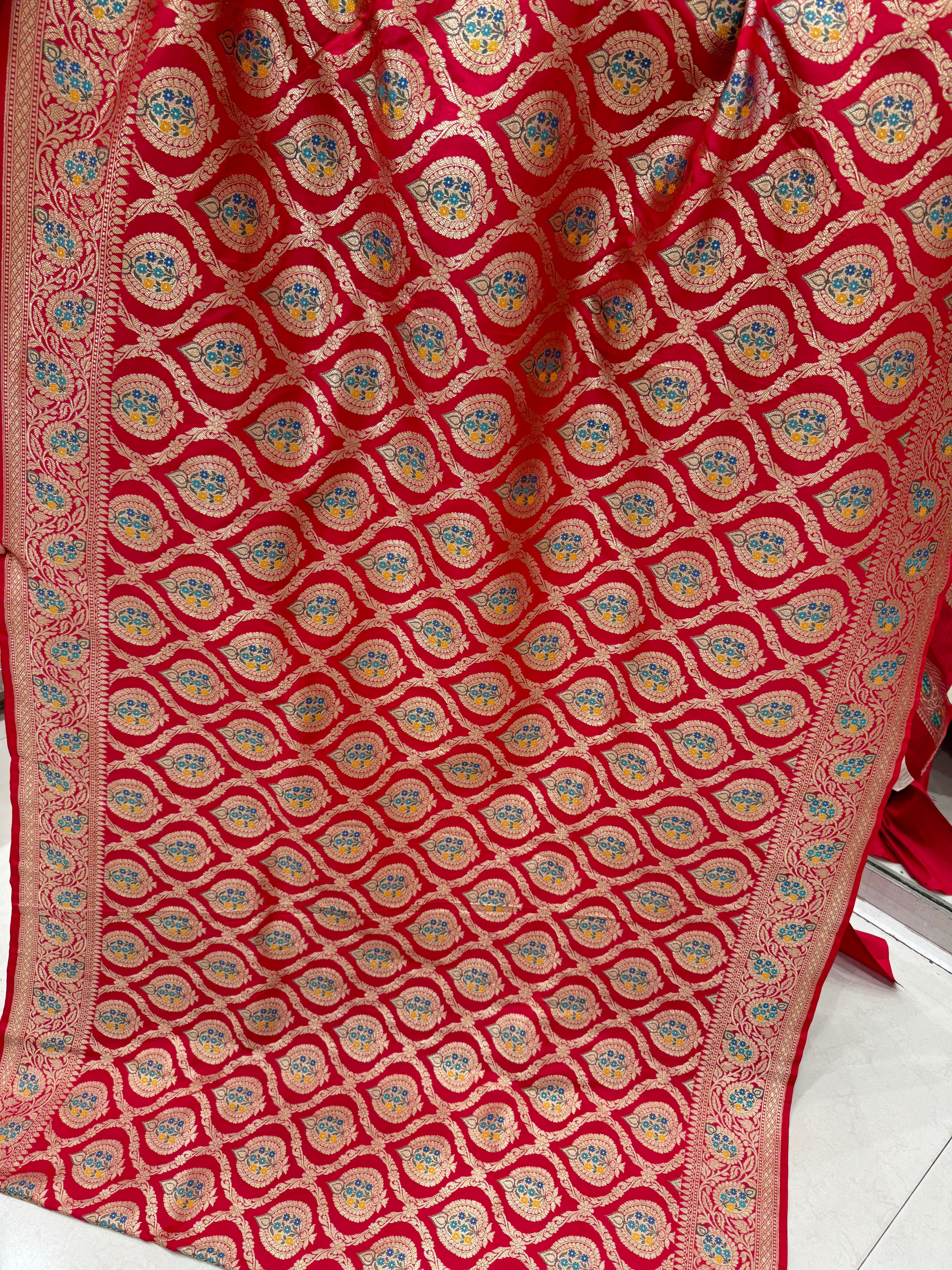 Red Banarasi Silk Meenakari Butta Saree