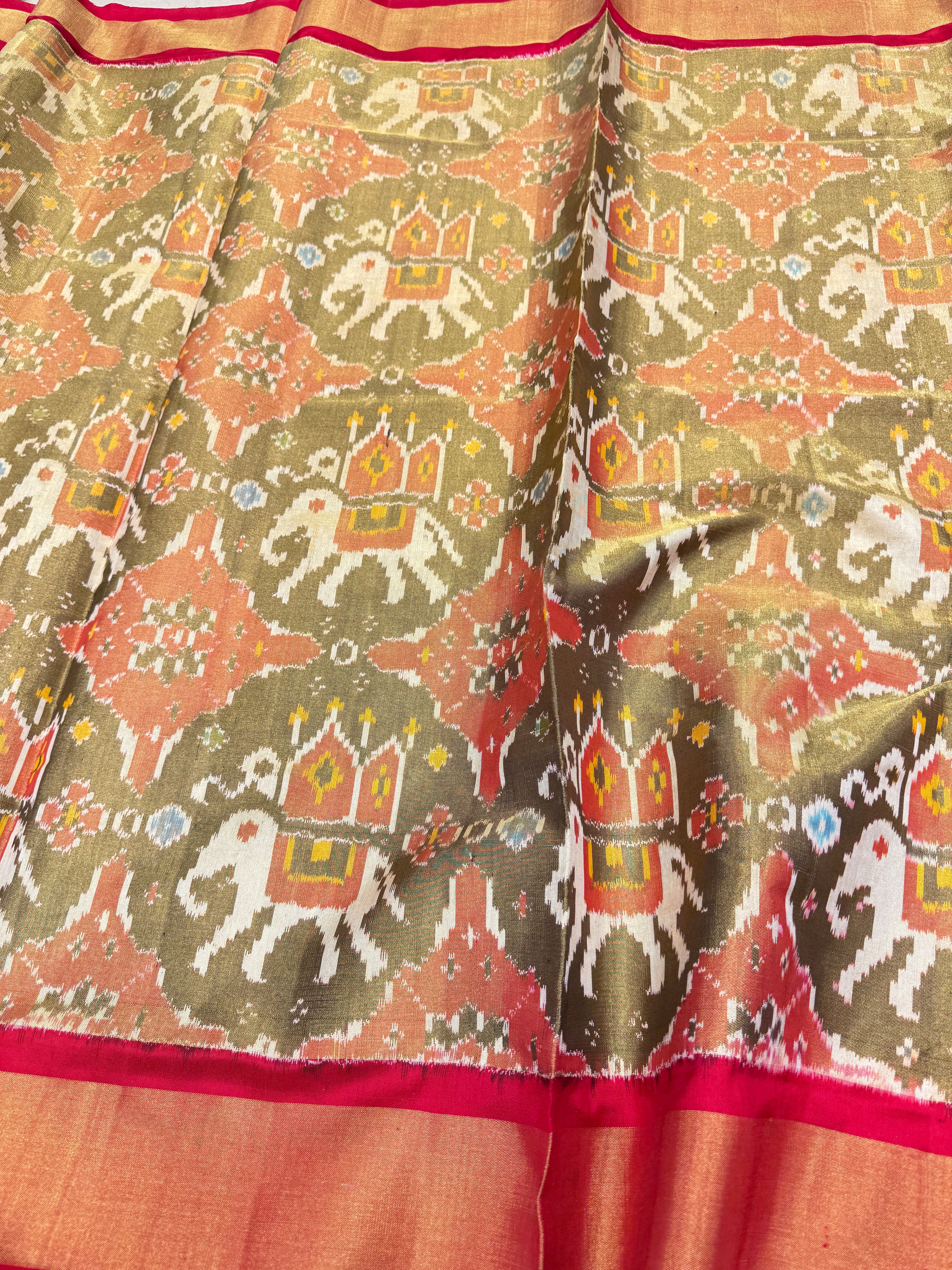 Handloom Tissue Silk Elephant Motif Patola Saree
