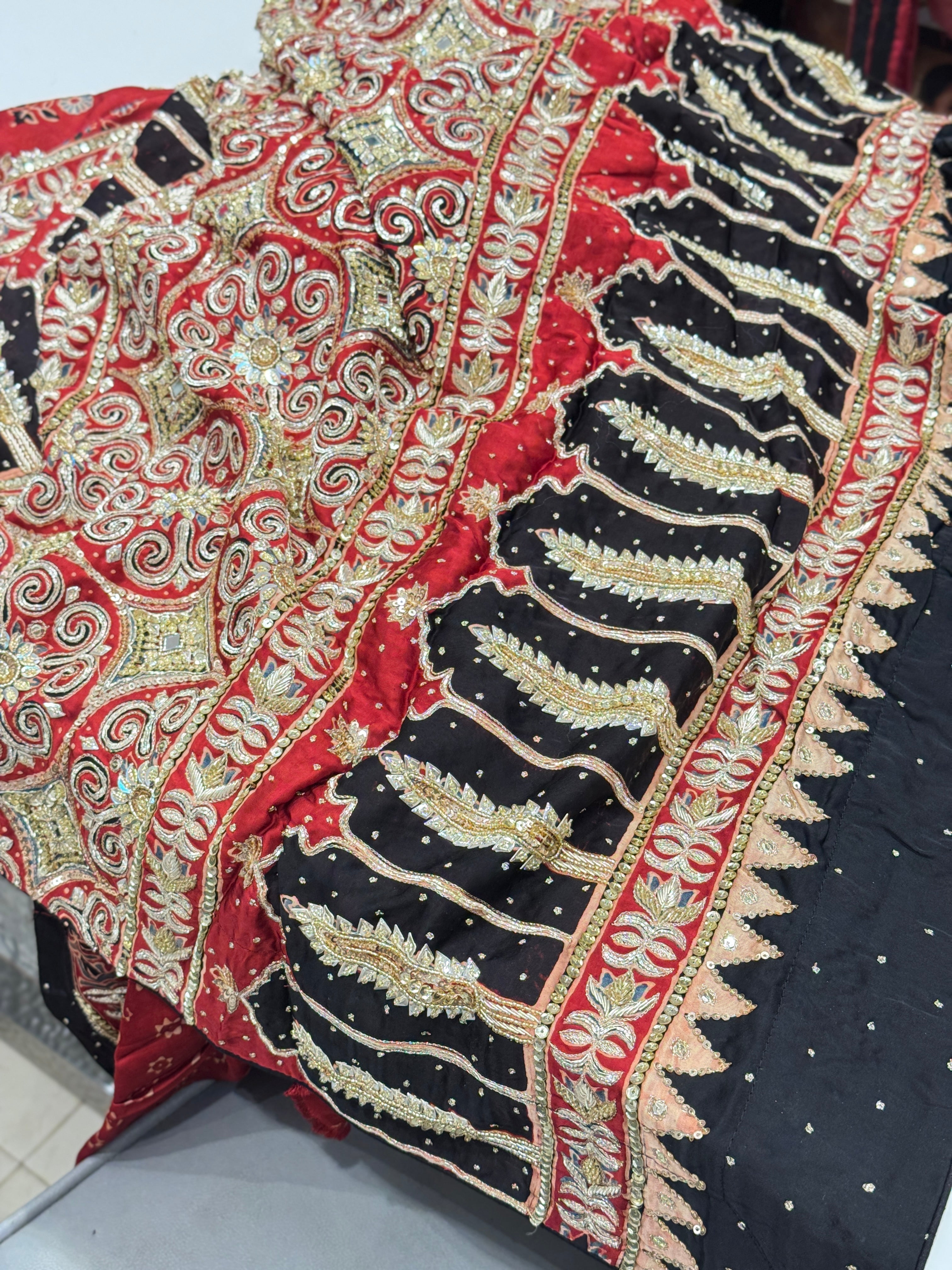 Red Floral Buttas Ajrakh Hand Embroidery Saree