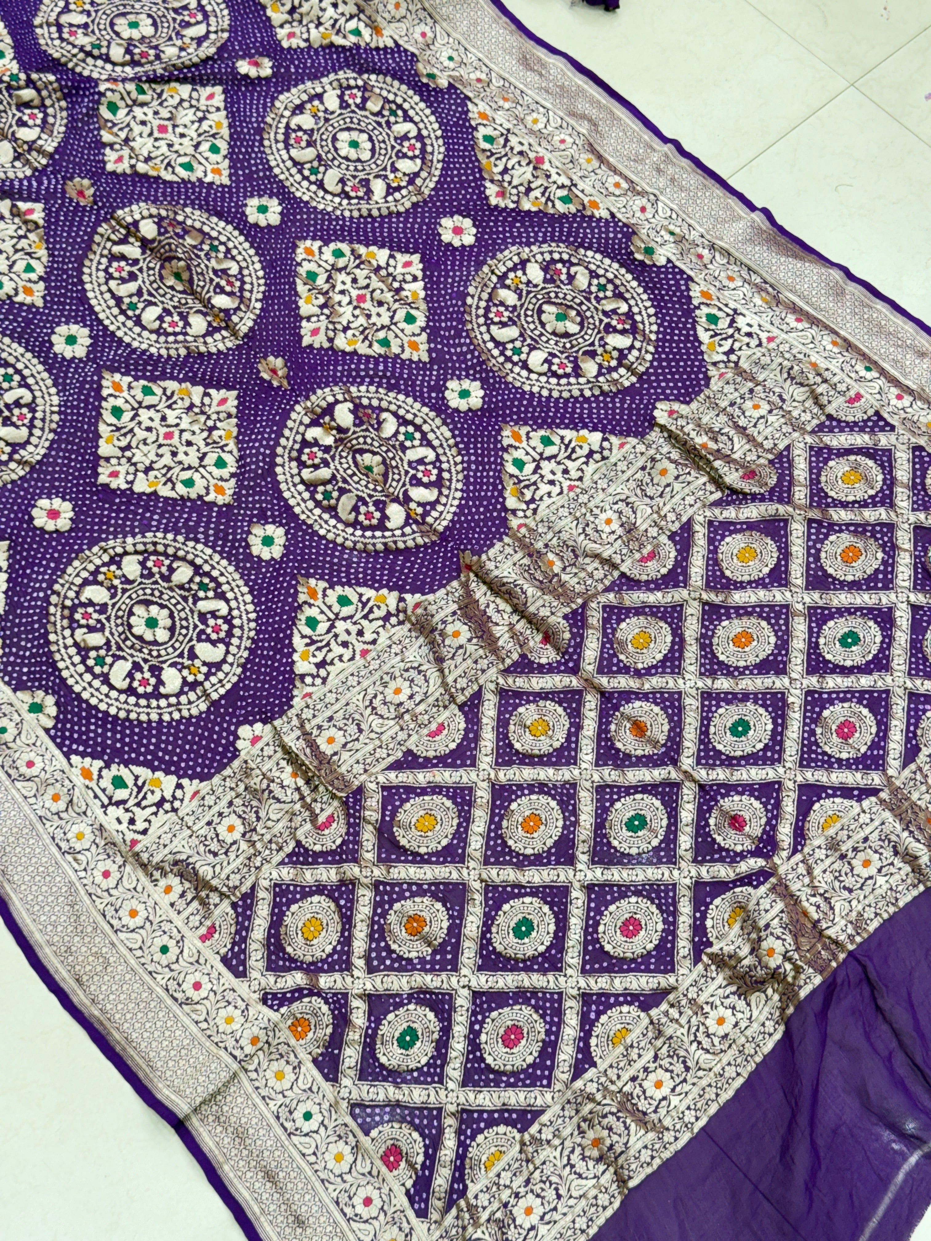 Violet Meenakari Jaal Rai Bandhej Georgette Bandhini Saree
