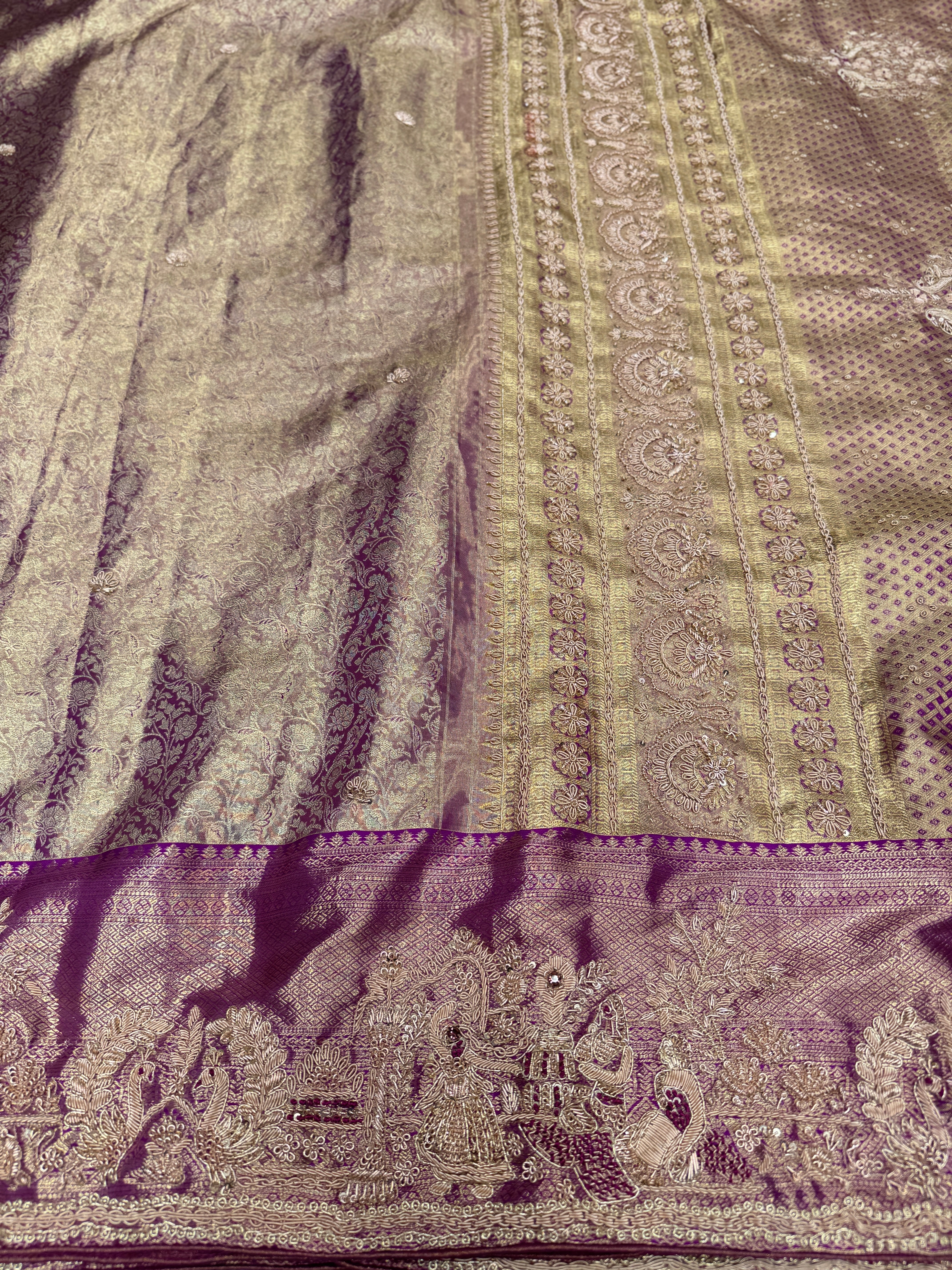 Purple Kanjivaram Doli Zardosi Hand Embroidery Saree