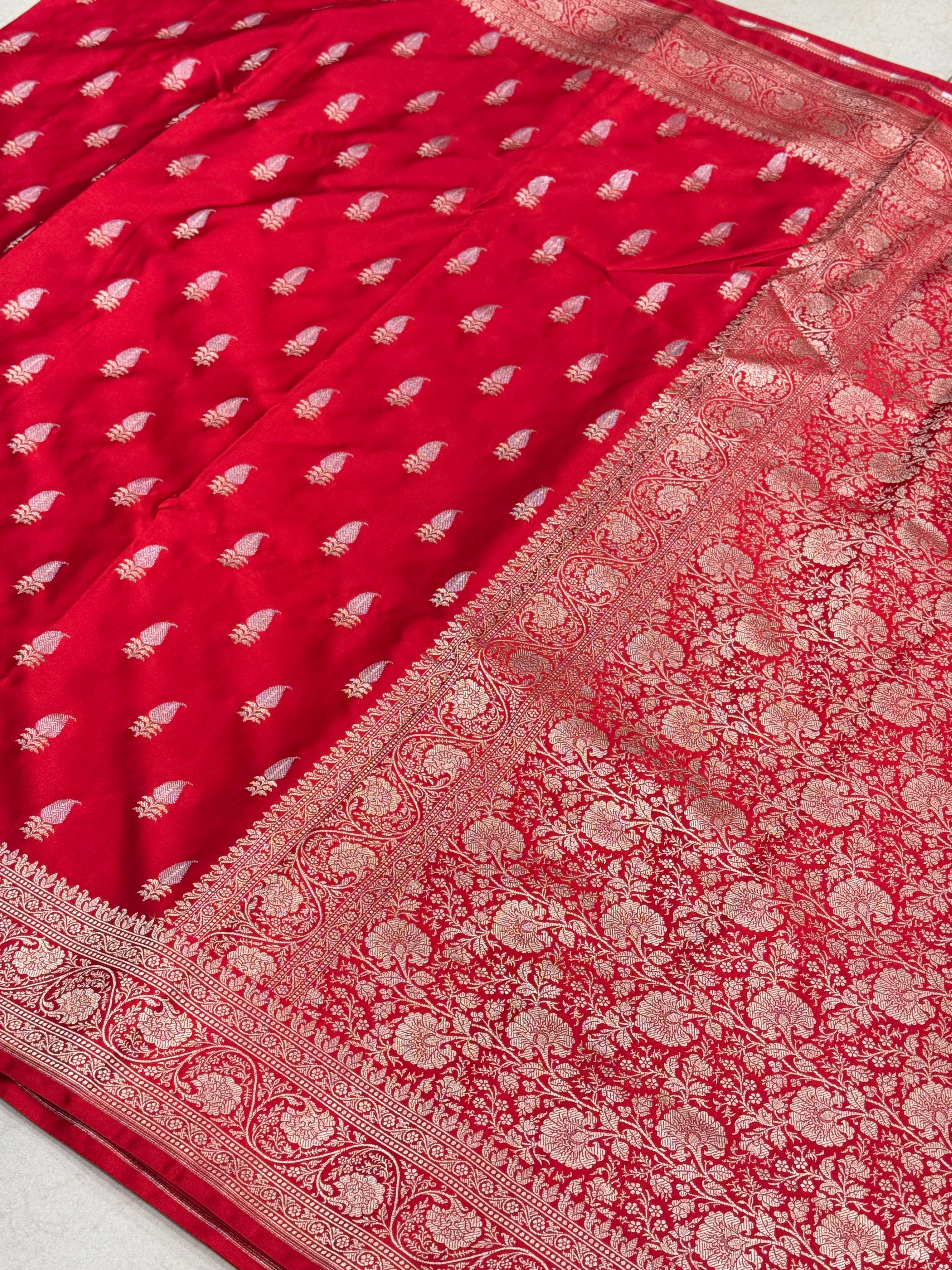 Red Banarasi Silk Sona Roopa Buttis Saree