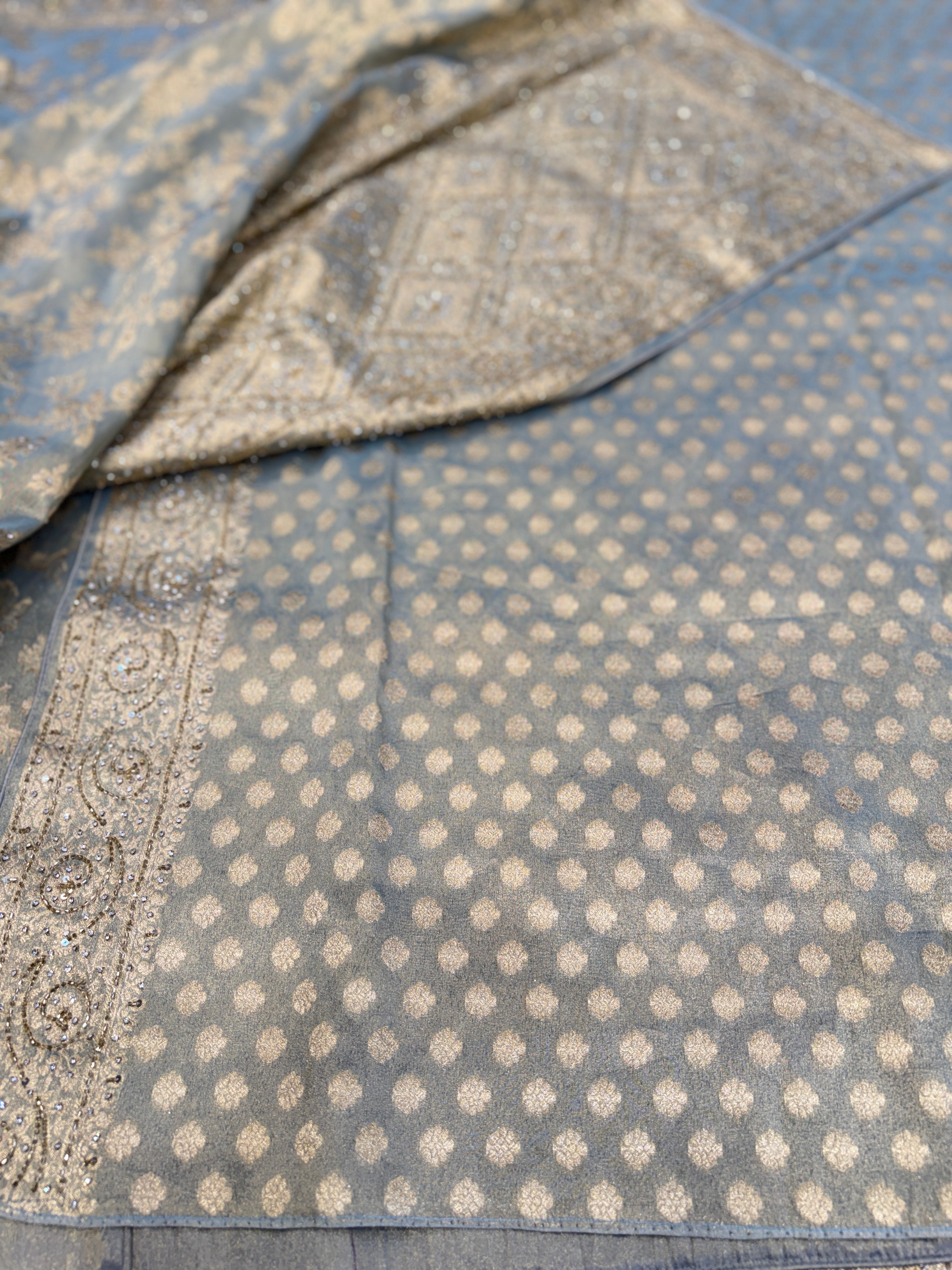 Space Blue Tissue Jaal Stone Hand Embroidery Saree