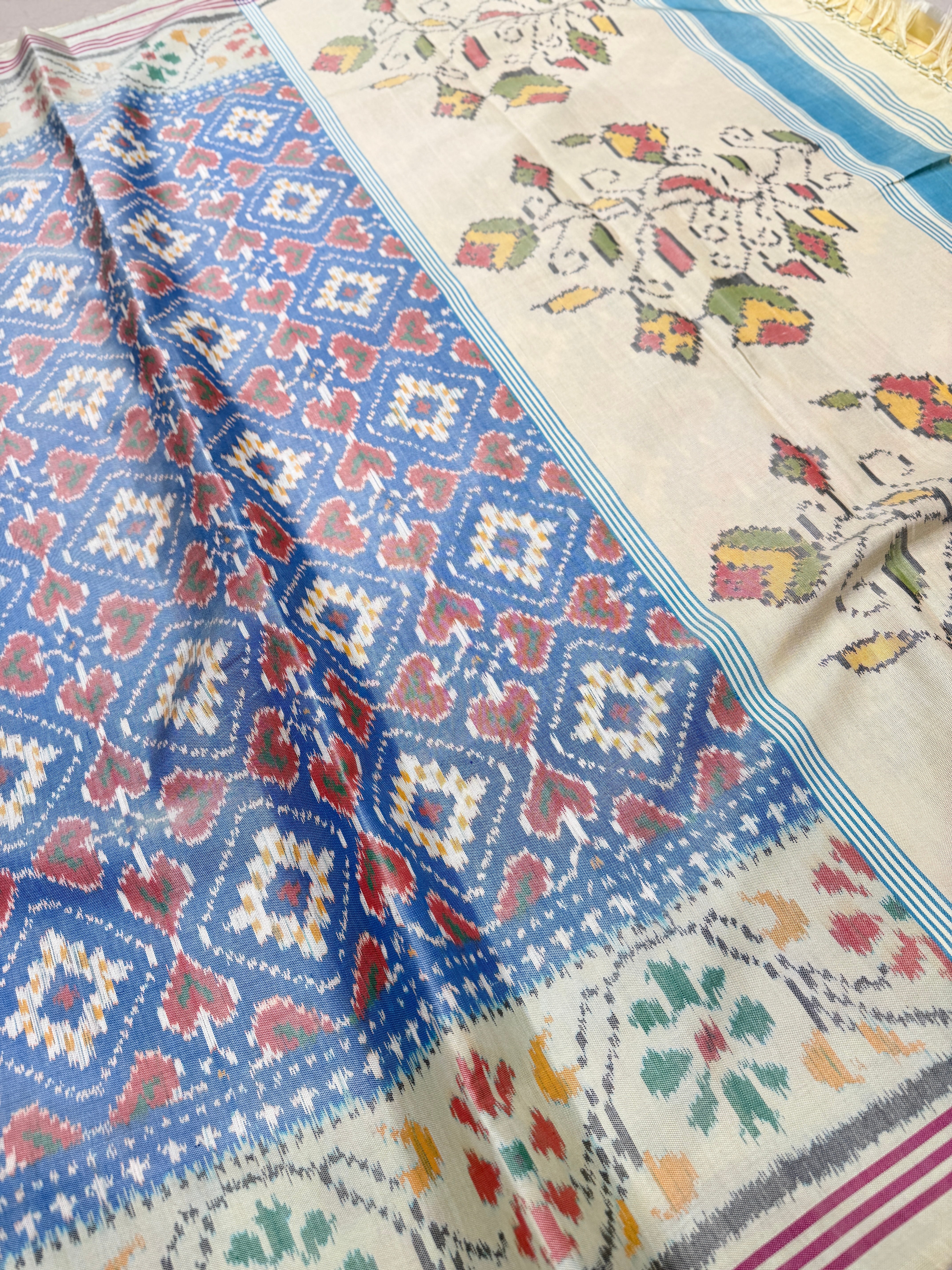 Pastel Blue Paan Chanda Patan Patola Handloom Saree