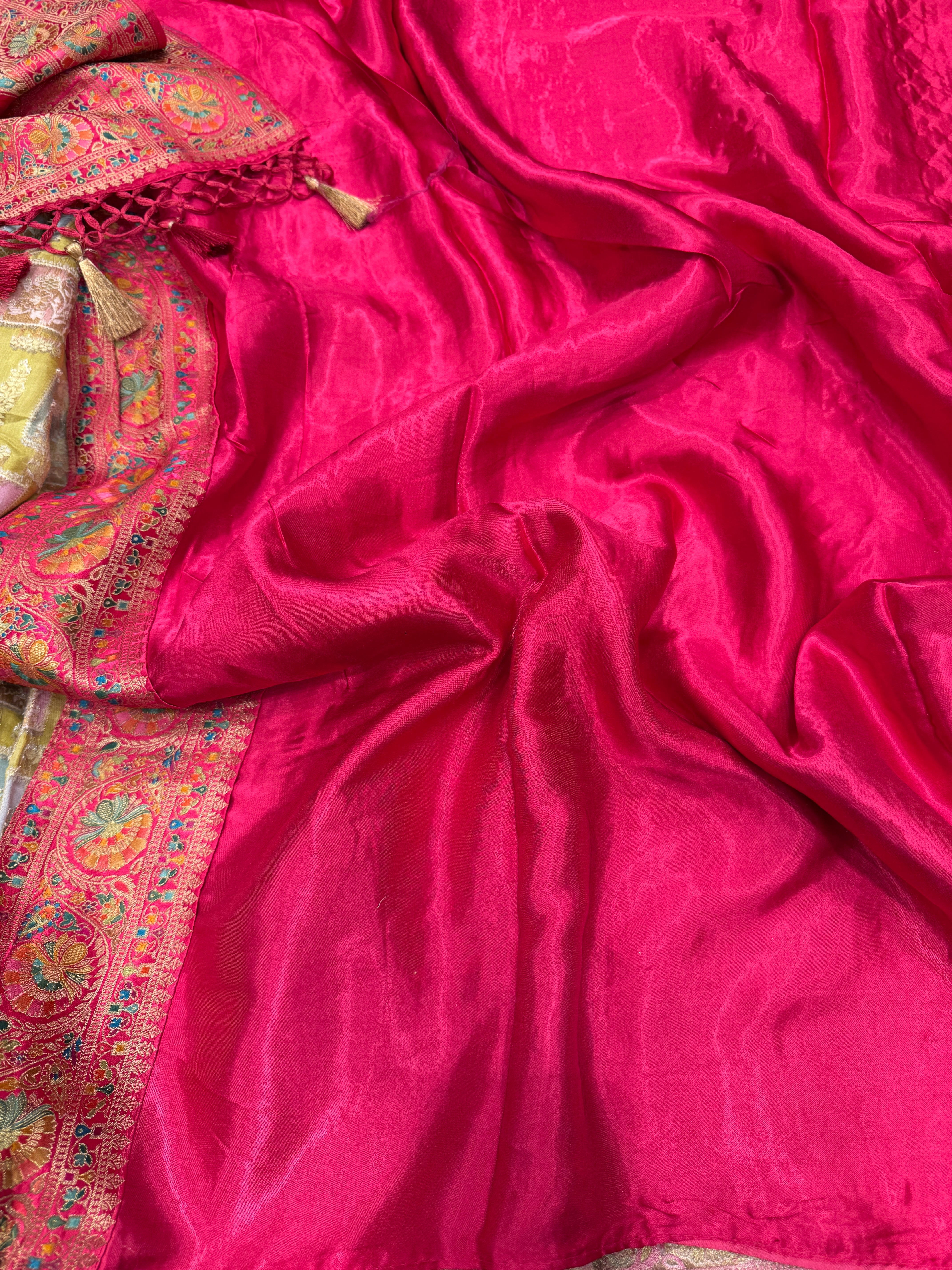 Yellow Box Check Banarasi Modal Satin Rangkat Saree