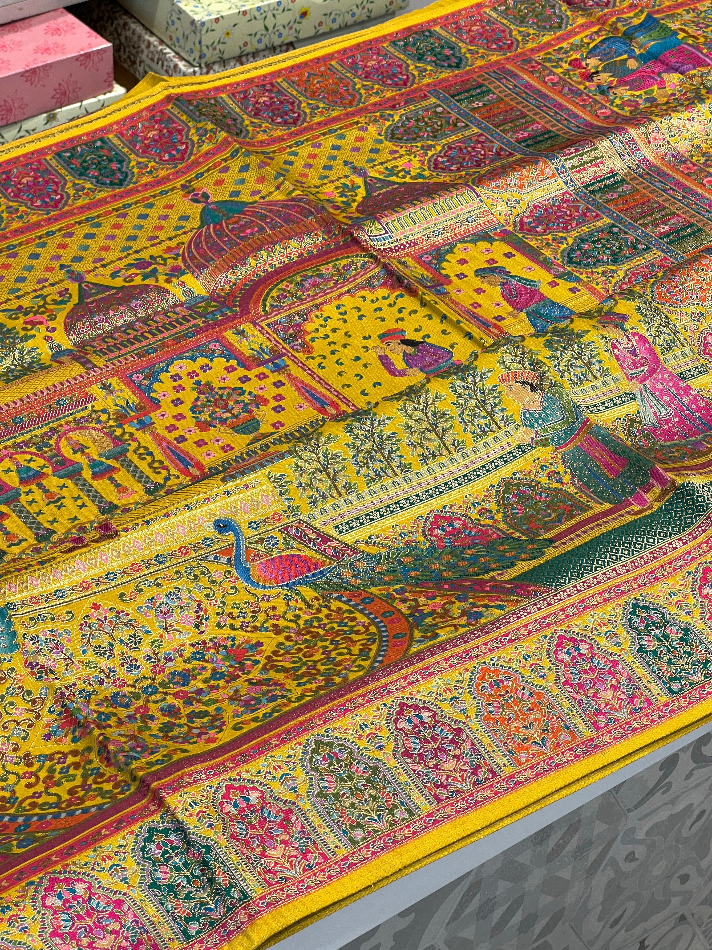 Yellow Pashmina Style Darbar Silk Saree