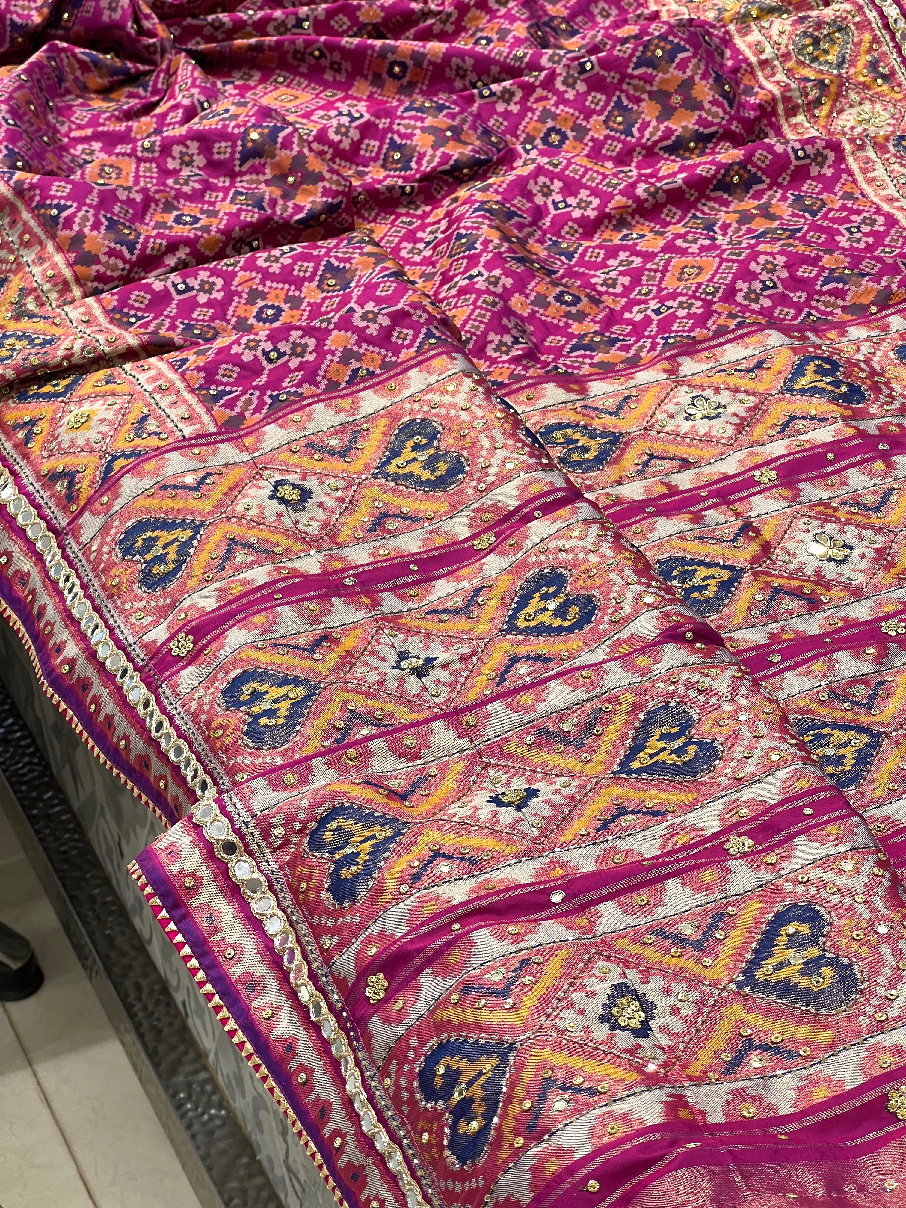 Purple Patola Hand Embroidery Saree with Real Mirrors