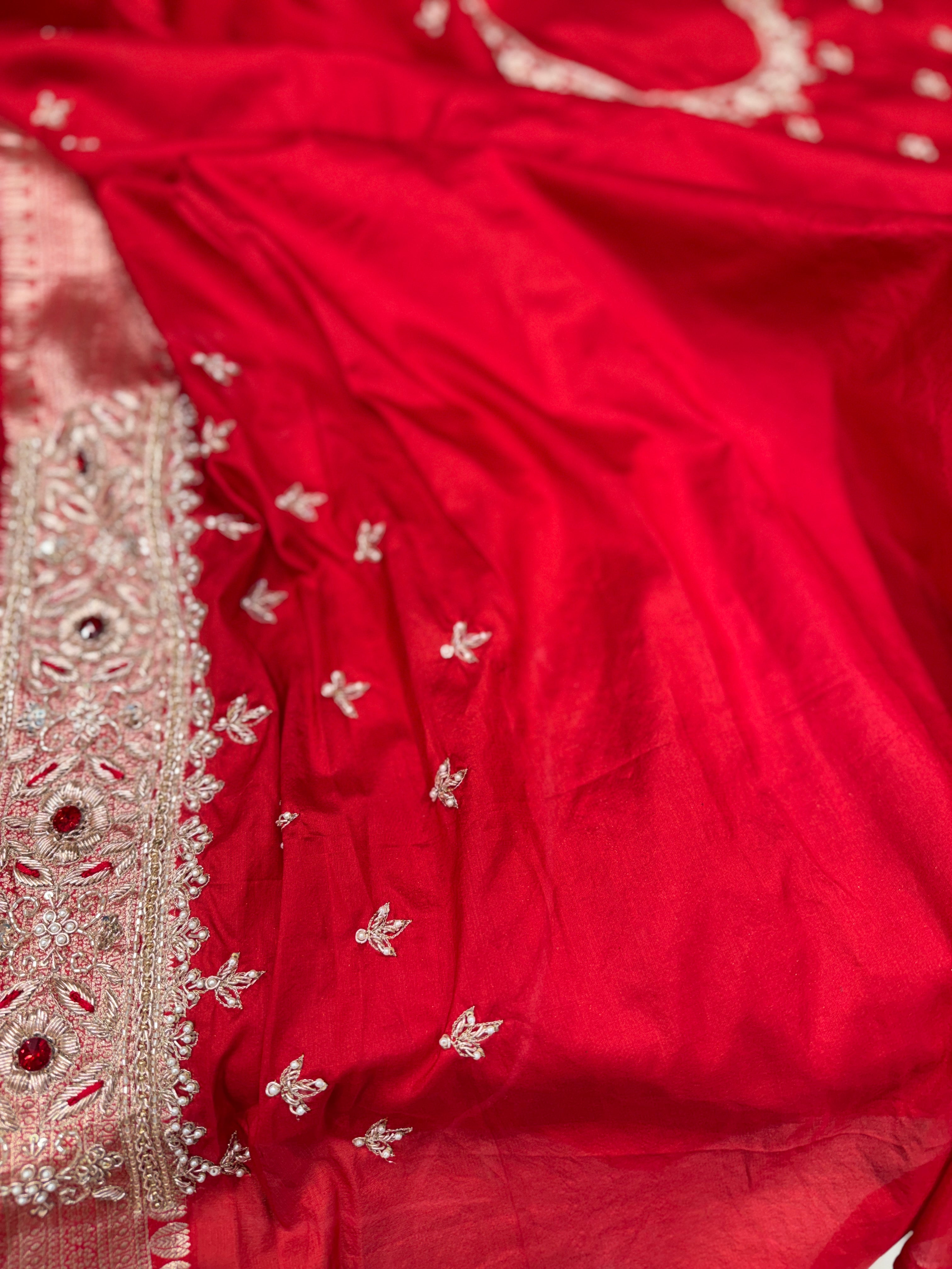 Meenakari Banarasi Katan Zardodi Hand Embroidery Crystal Saree