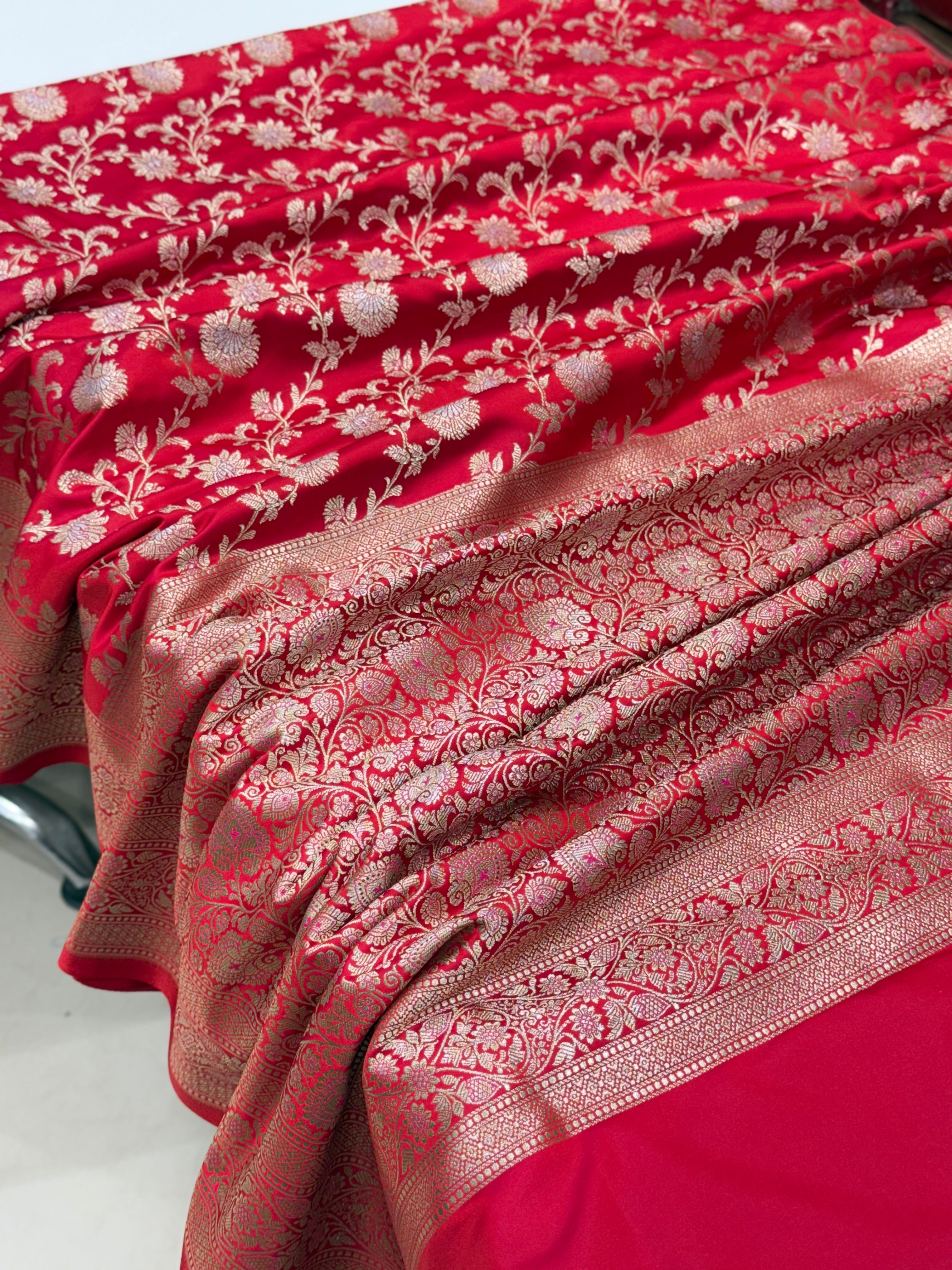 Red Banarasi Silk Small Jaal Saree