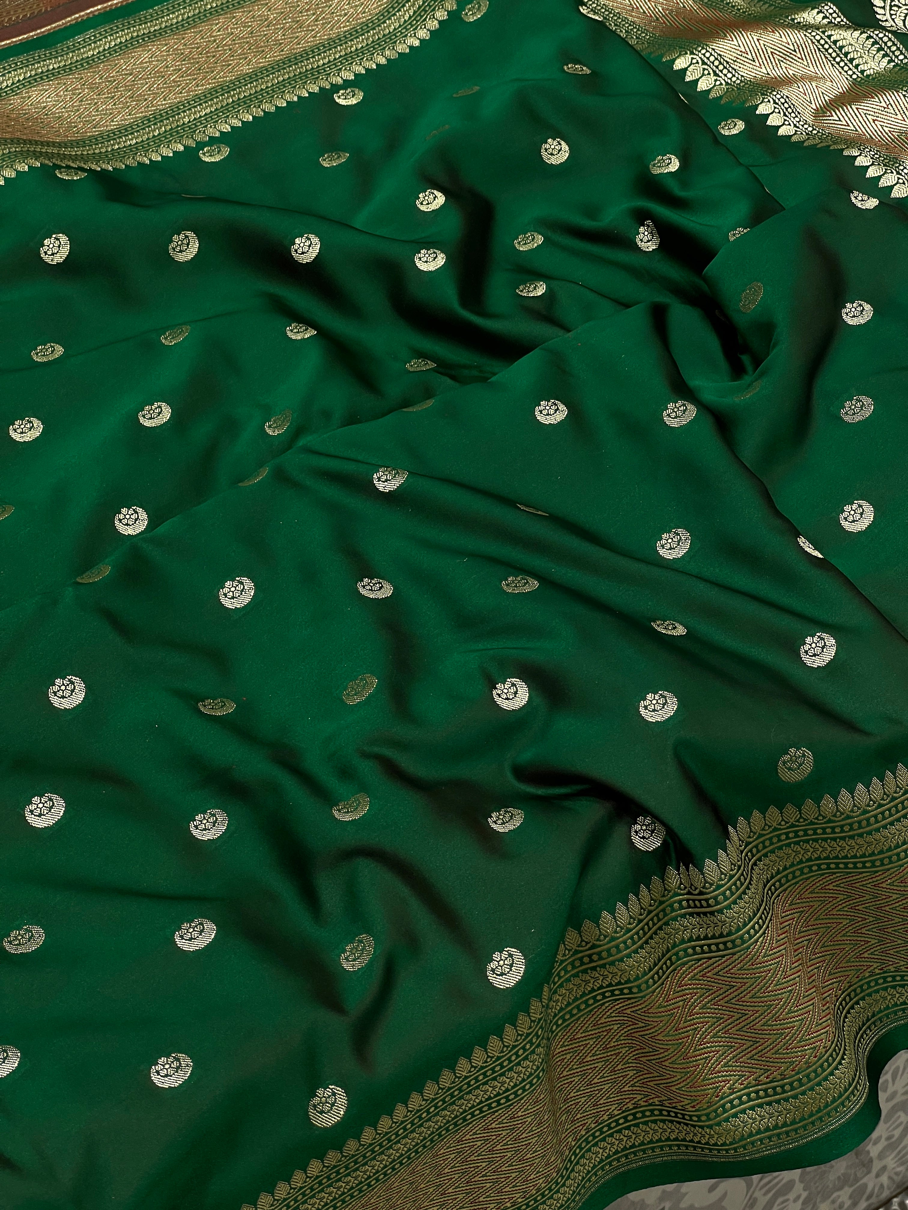 Bottle Green Banarasi Small Chand Butti Saree