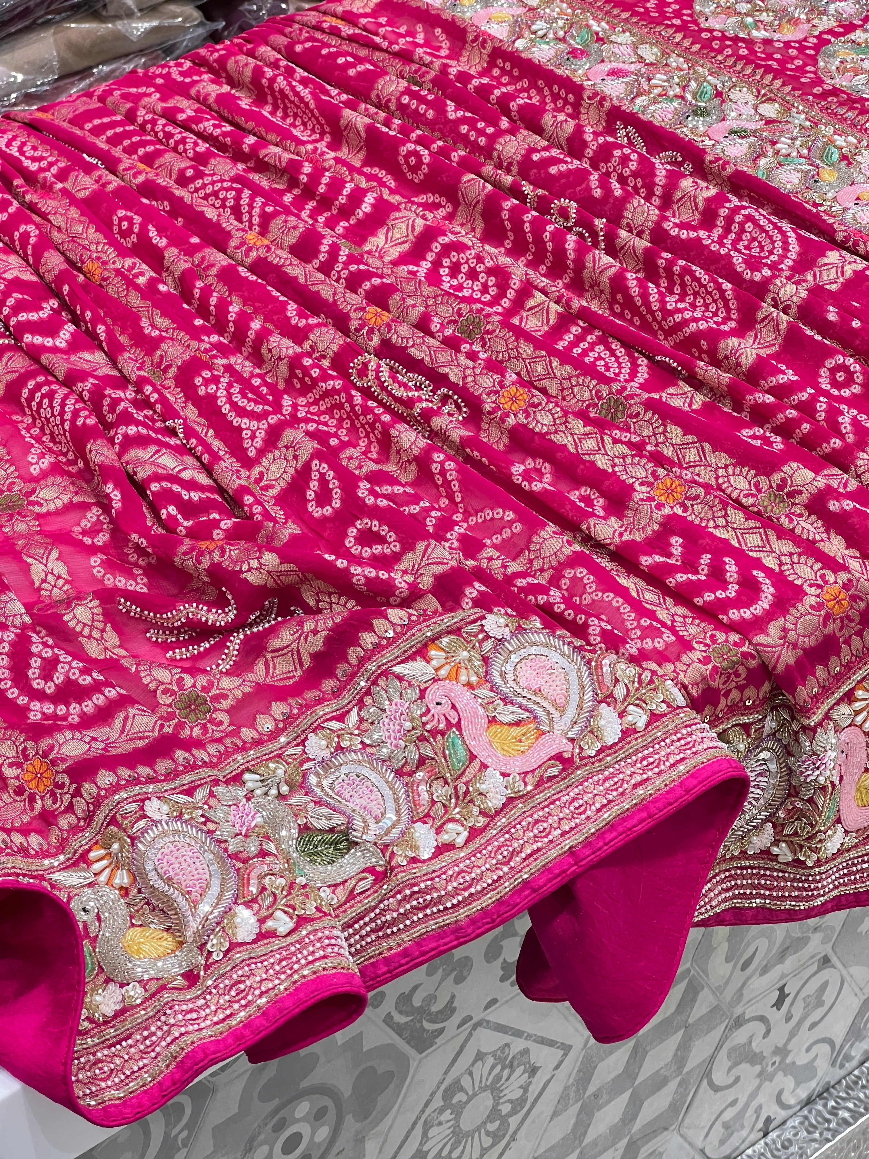 Rani Gharchola Moti Sequin Zardosi Hand Embroidery Georgette Saree