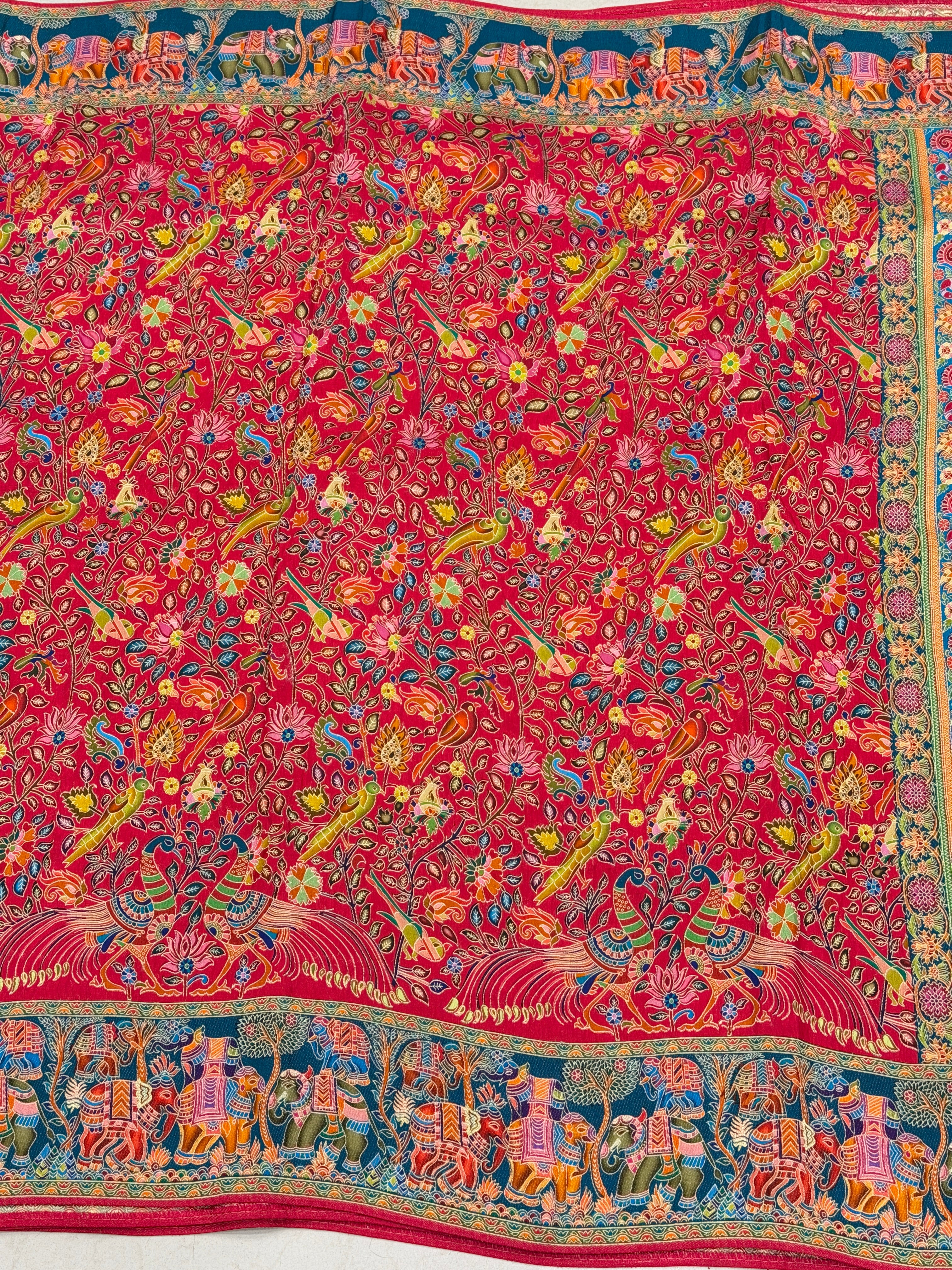 Red Blue Weaved Pashmina Style Multi Colour Saree