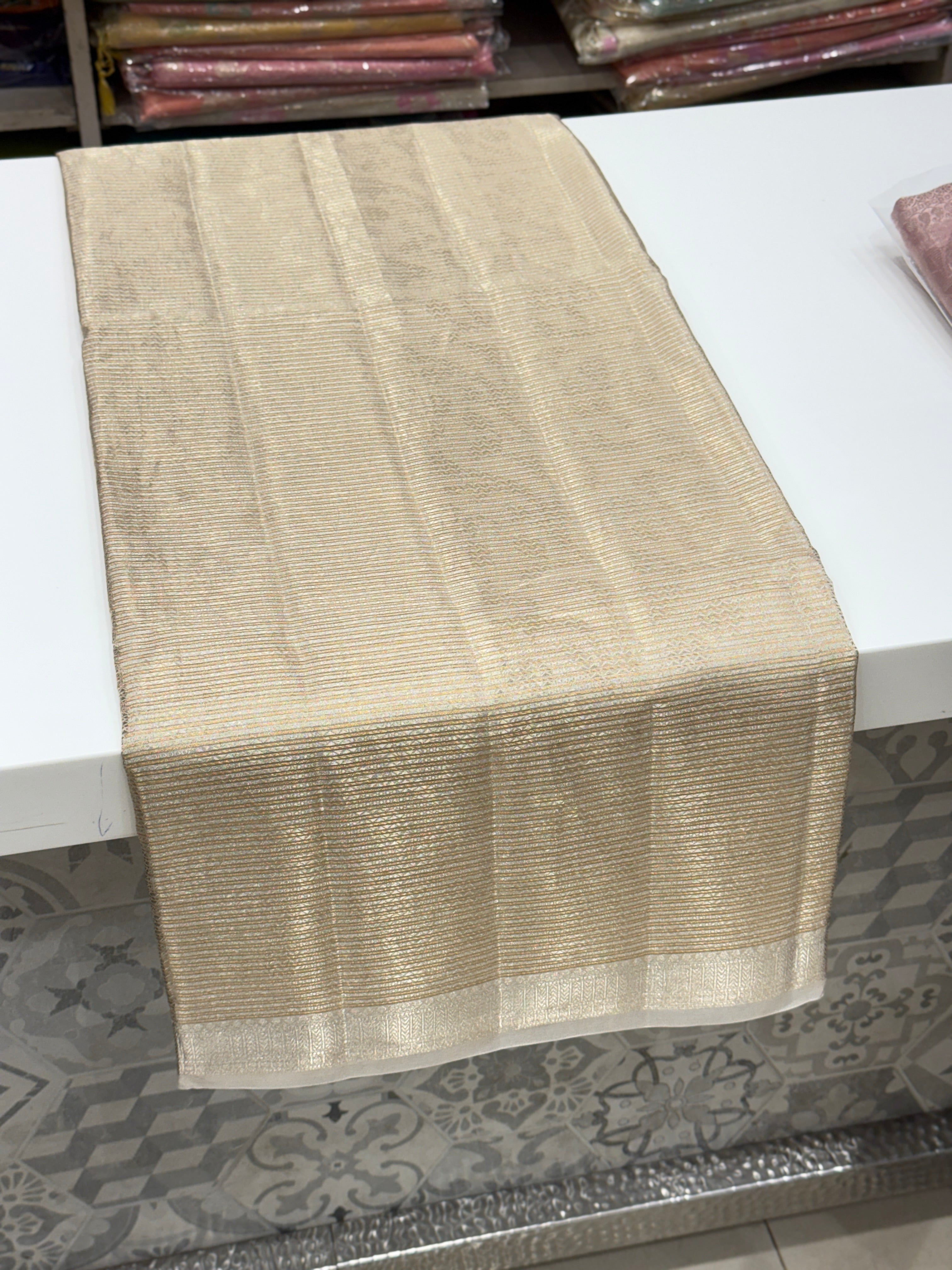 Light Gold Double Tissue Contemporary Banarasi Saree